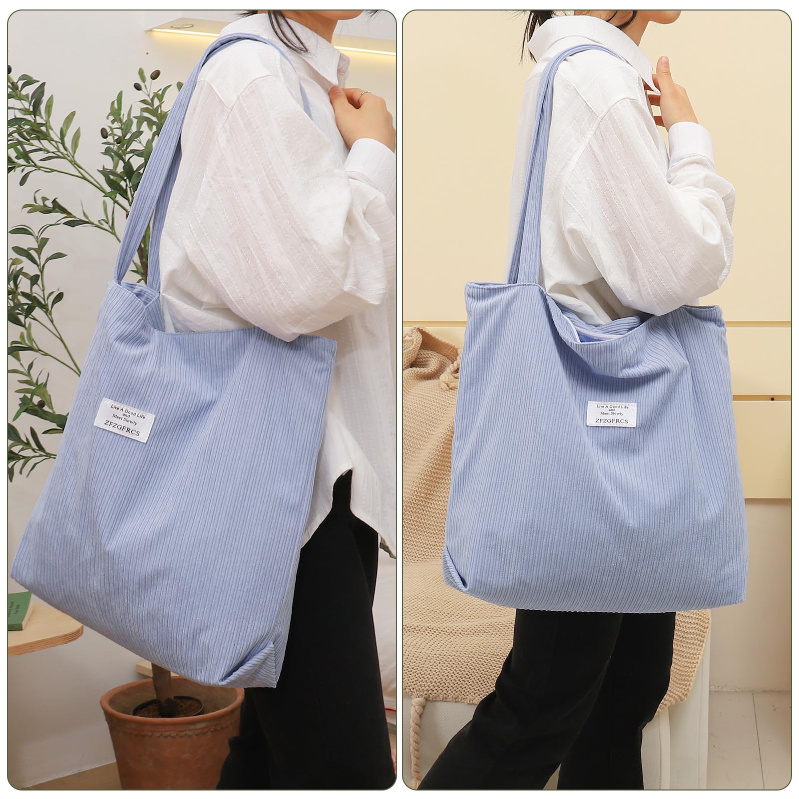 Stylish Corduroy Tote Bag for Women - Large Zippered Hobo Shoulder Bag - Durable Work & Shopping Handbag for Office, Commute & Travel