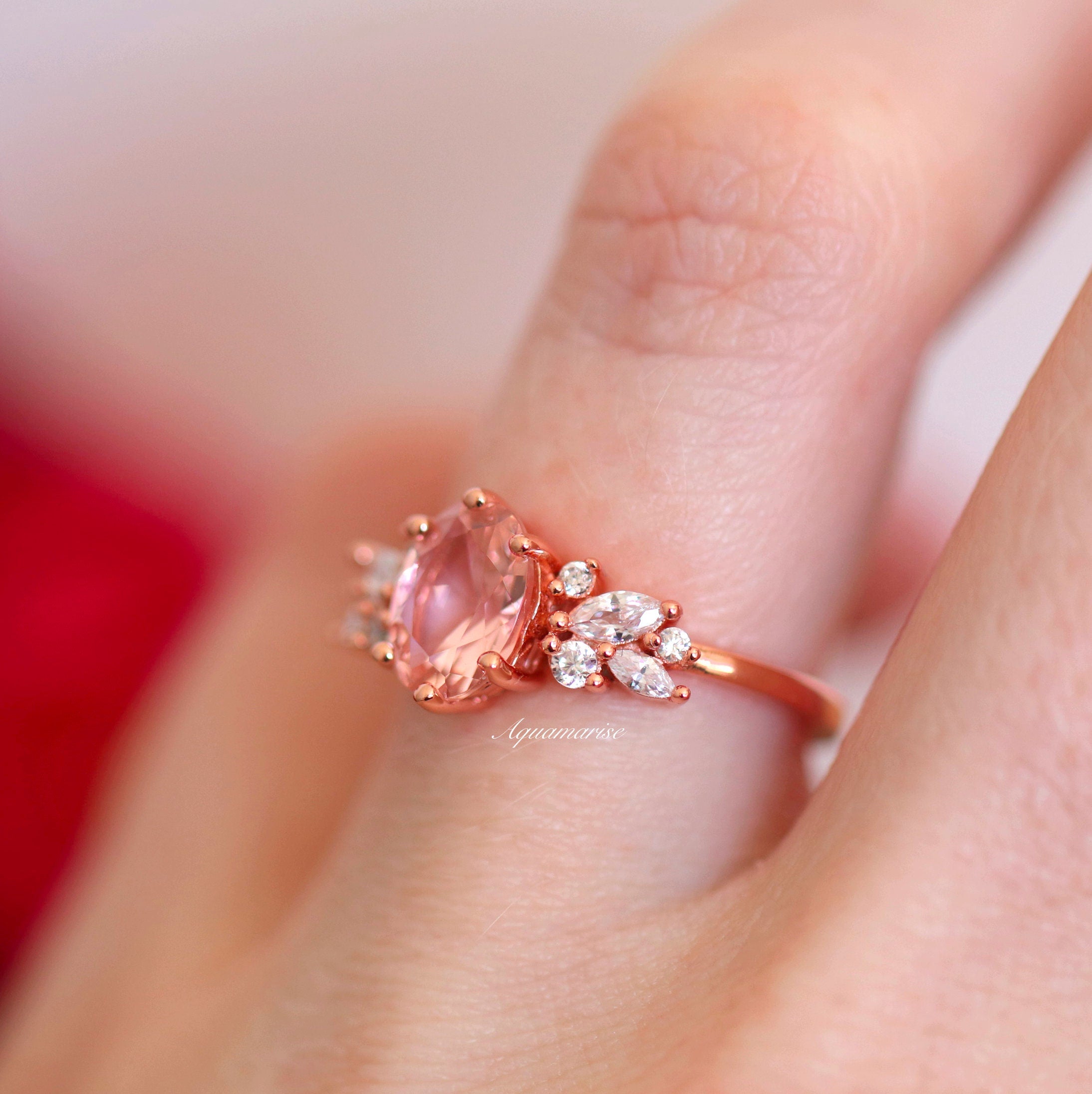 14K Rose Gold Morganite Ring for Women - Elegant Lily Design Engagement & Wedding Band - Perfect for Valentine's Day, Anniversary & Special Occasion Gifts