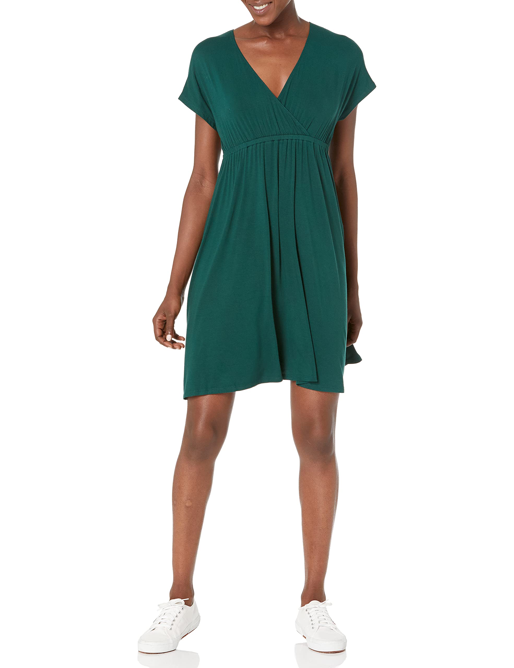 Amazon Essentials Women's Surplice Dress - Flattering Wrap Style, Plus Size Options, Casual & Formal Wear for Work, Date Night & Special Occasions