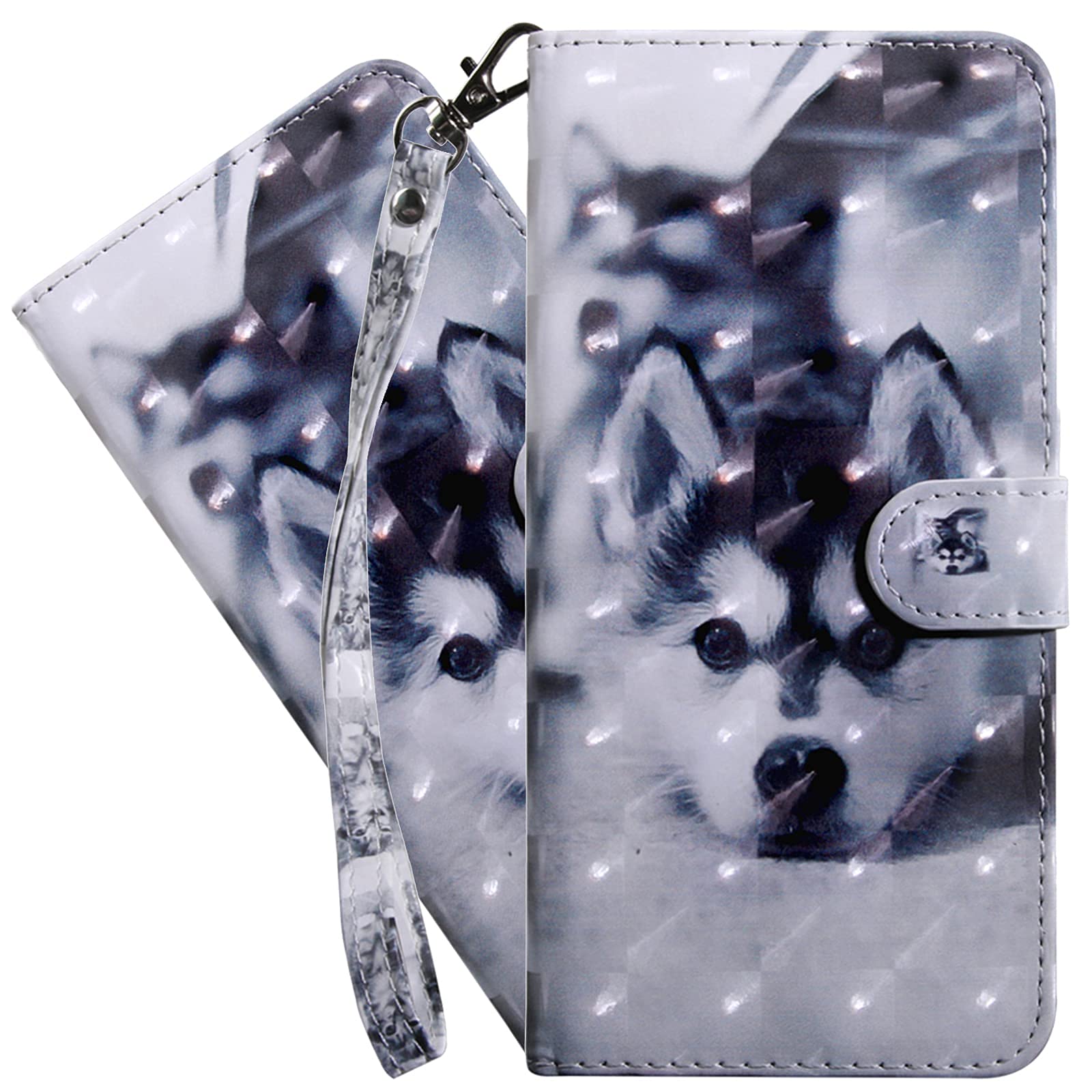 Premium 3D PU Leather Magnetic Flip Wallet Case for iPhone XR - Cute Husky Design, Luxury Protection with Folio Cover | Perfect for Work, Travel & Everyday Use
