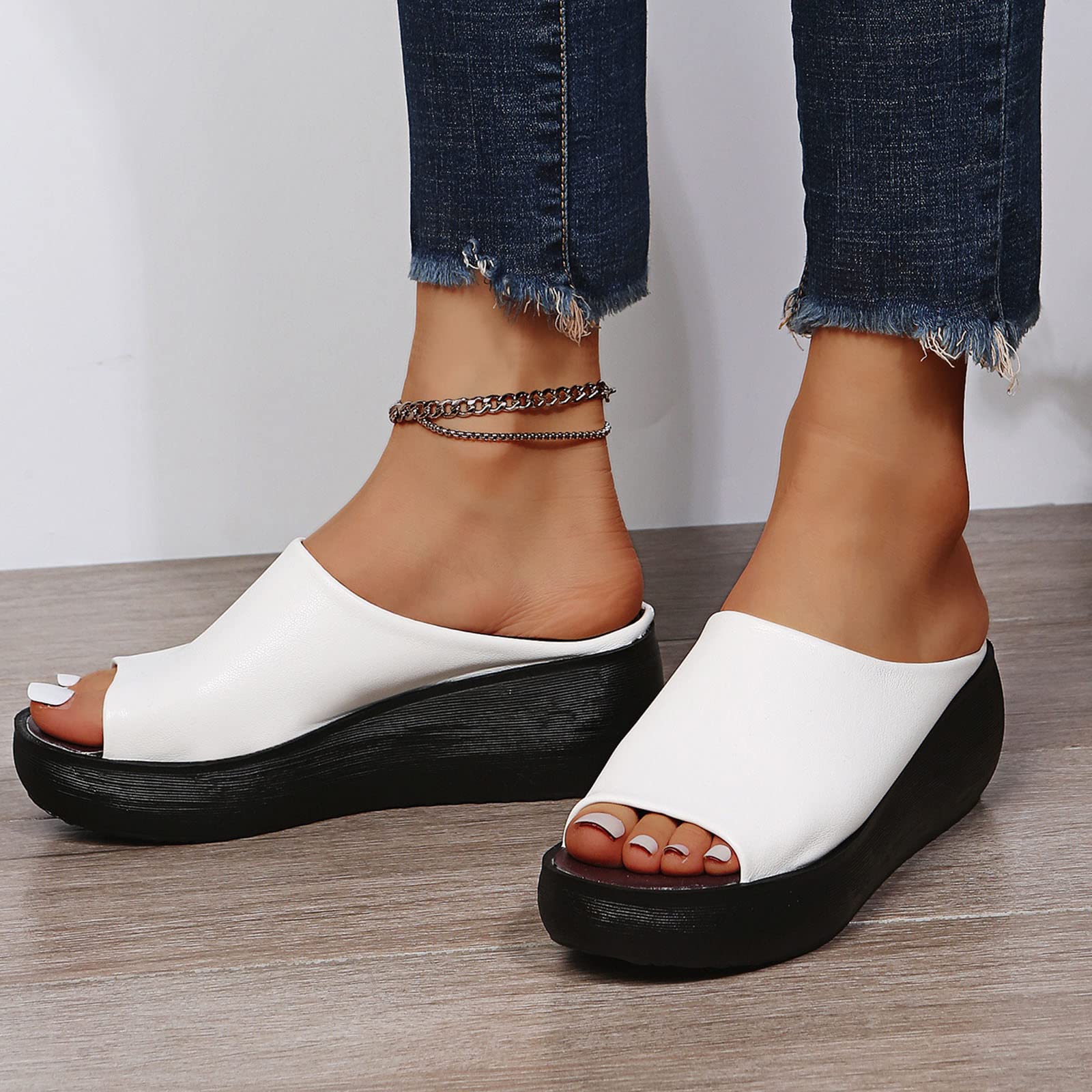 Women's Slip-On Sandals - Dressy Summer Casual Fish Mouth Open Toe Platform Wedge Slippers with Thick Sole | Comfortable Outdoor Slides for Beach, Vacation & Daily Wear
