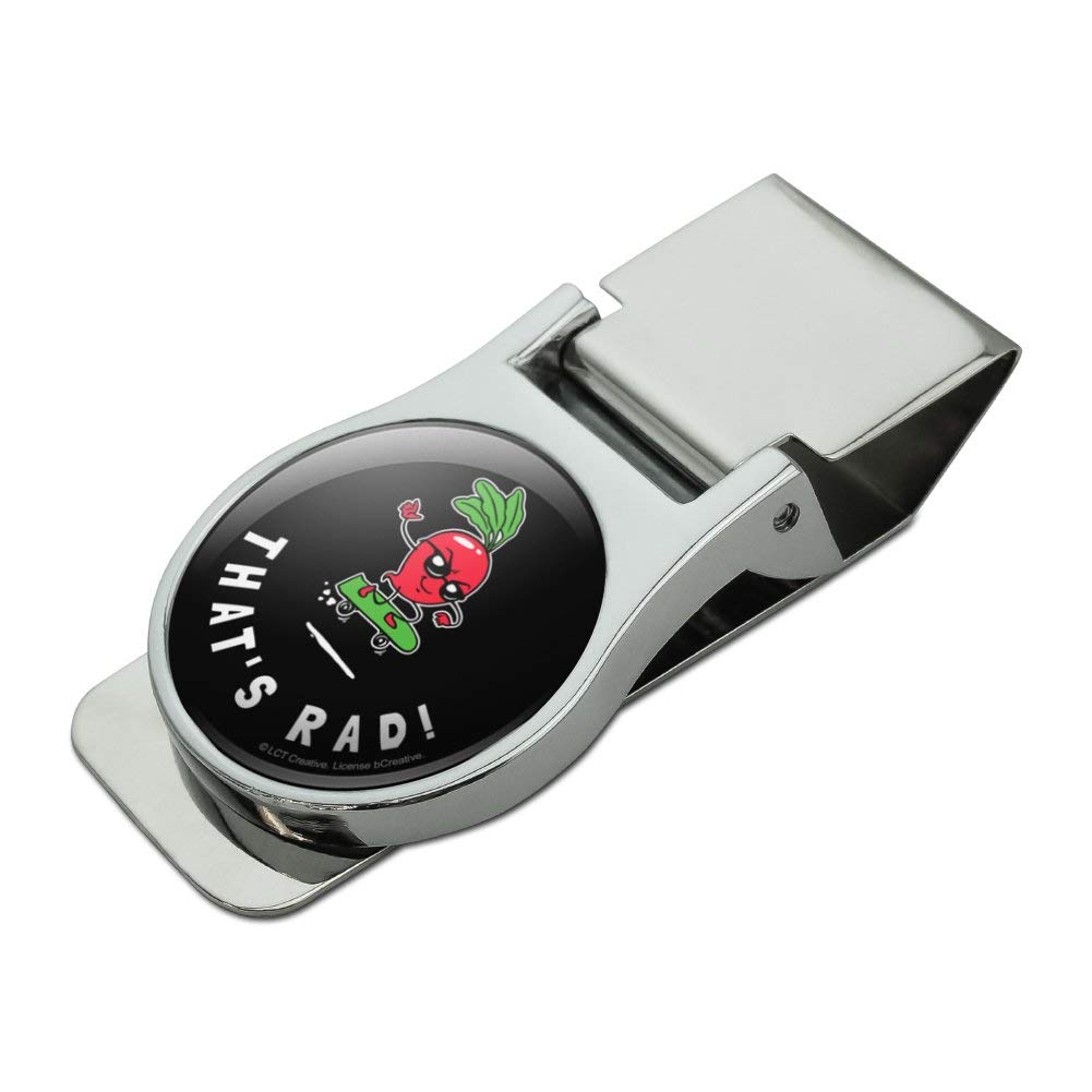 Funny Radical Radish Skateboard Money Clip - Satin Chrome Plated Metal Wallet Accessory | Perfect Gift for Skateboarders & Humor Lovers
