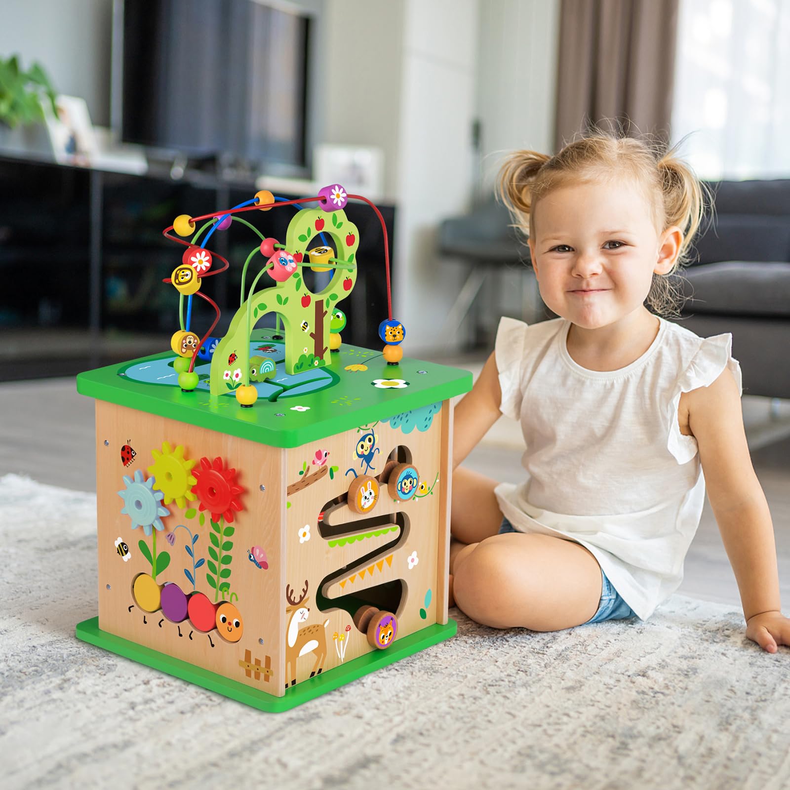TOOKYLAND 5-in-1 Wooden Activity Play Cube for Toddlers - 23