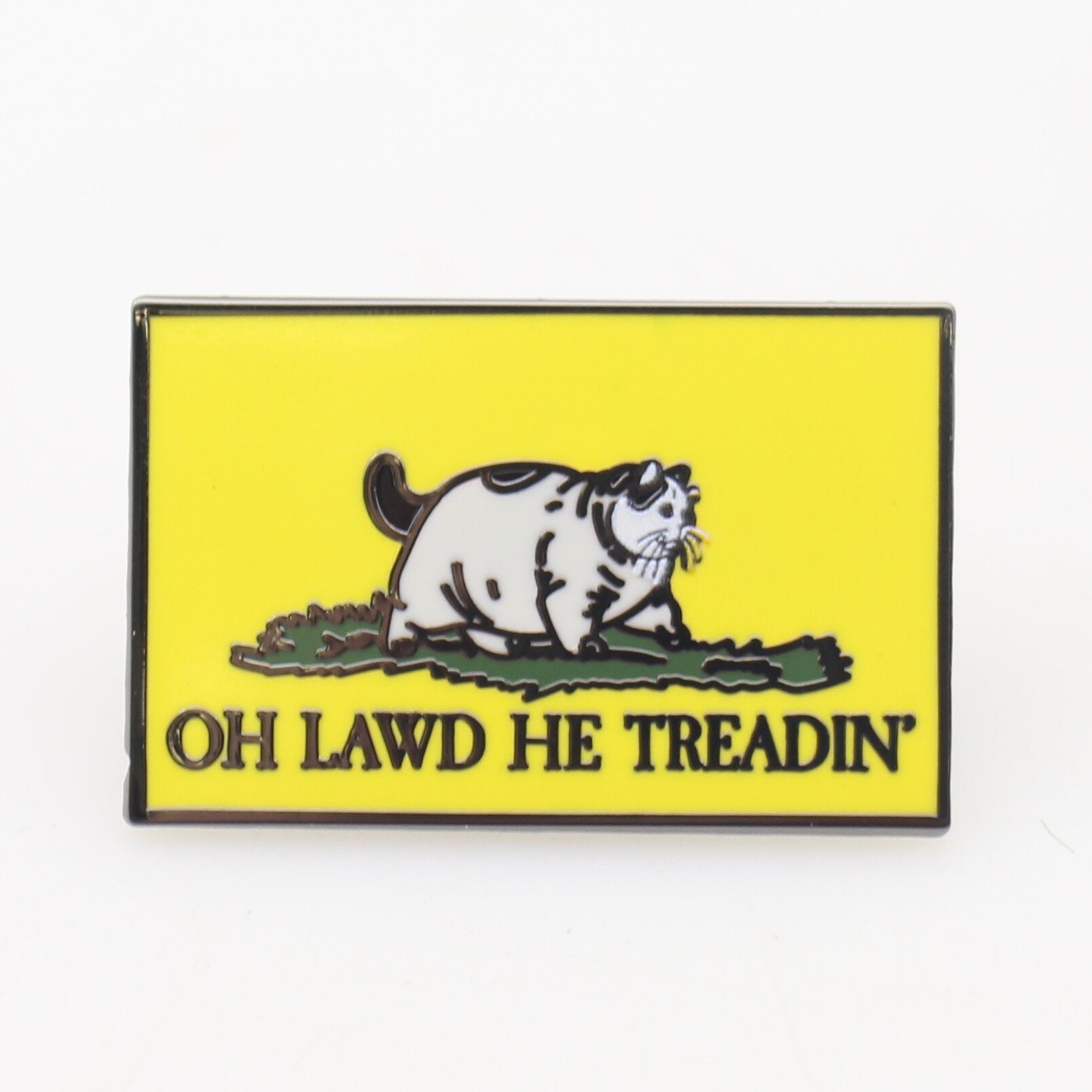 Funny Cat Meme Enamel Pin - Oh Lawd He Treadin' Collectible Badge for Backpacks, Jackets & Denim - Perfect for Cat Lovers & Meme Fans