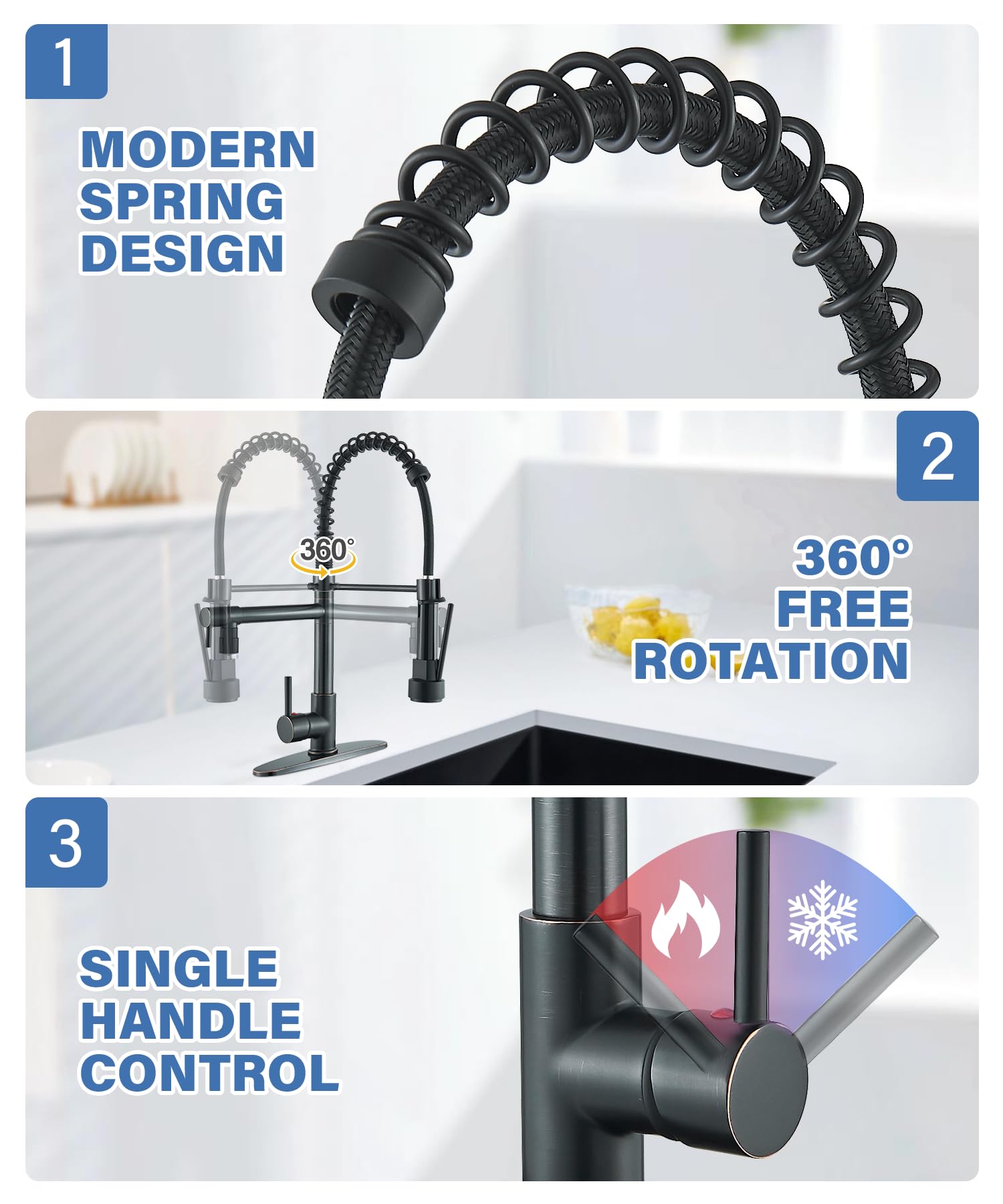 Commercial Pull Down Kitchen Faucet with LED & Lock Sprayer - High Arc Oil Rubbed Bronze for Restaurant & Home Use