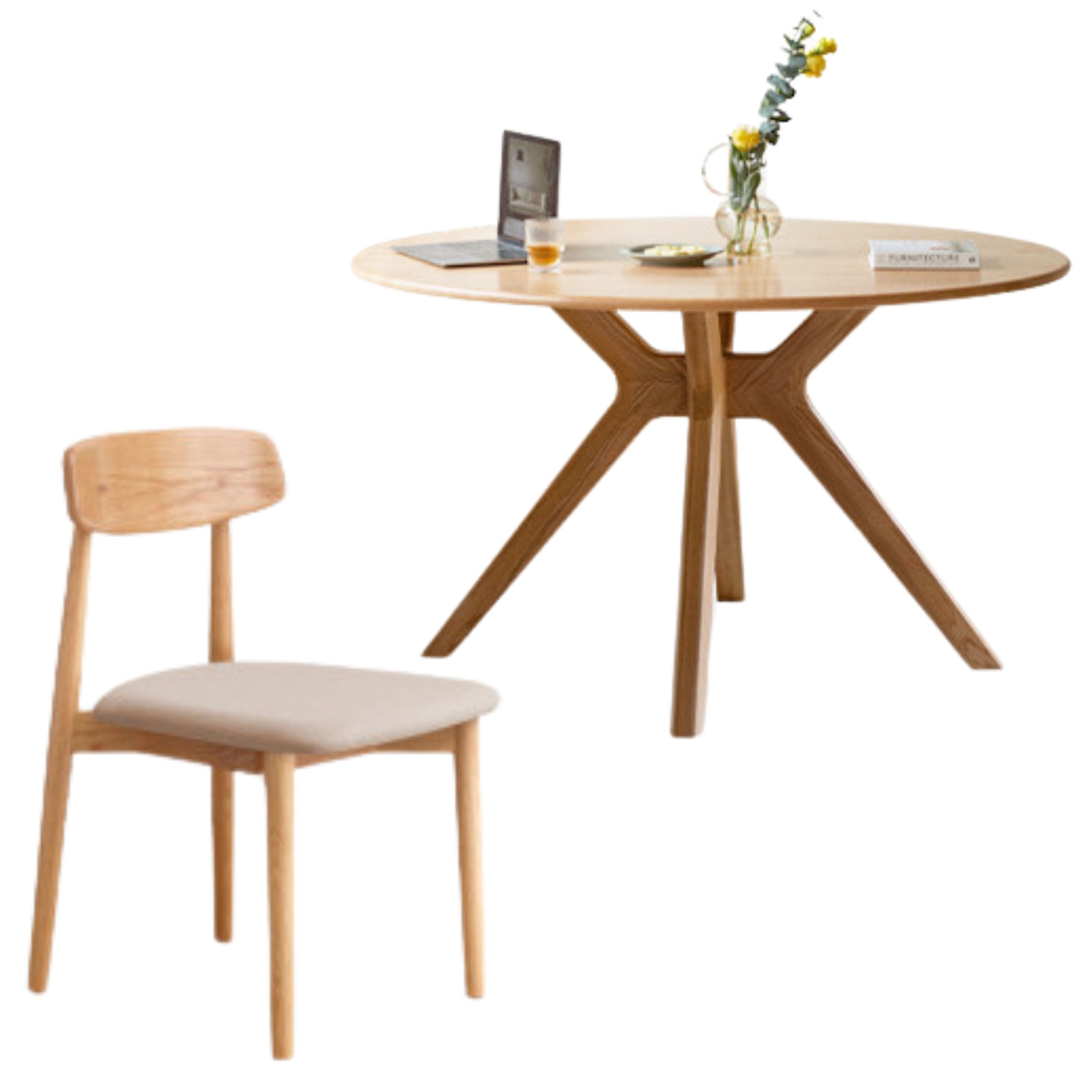 Solid Oak Wood Round Dining Table - 42 Inch Farmhouse Kitchen Table for 6 - Perfect for Family Gatherings & Dinner Parties