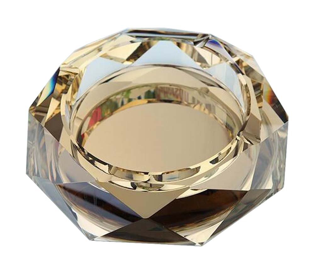 Golden Rhombus Crystal Ashtray - Elegant Tabletop Decor for Cigarettes & Cigars | Perfect for Home, Office, and Outdoor Use