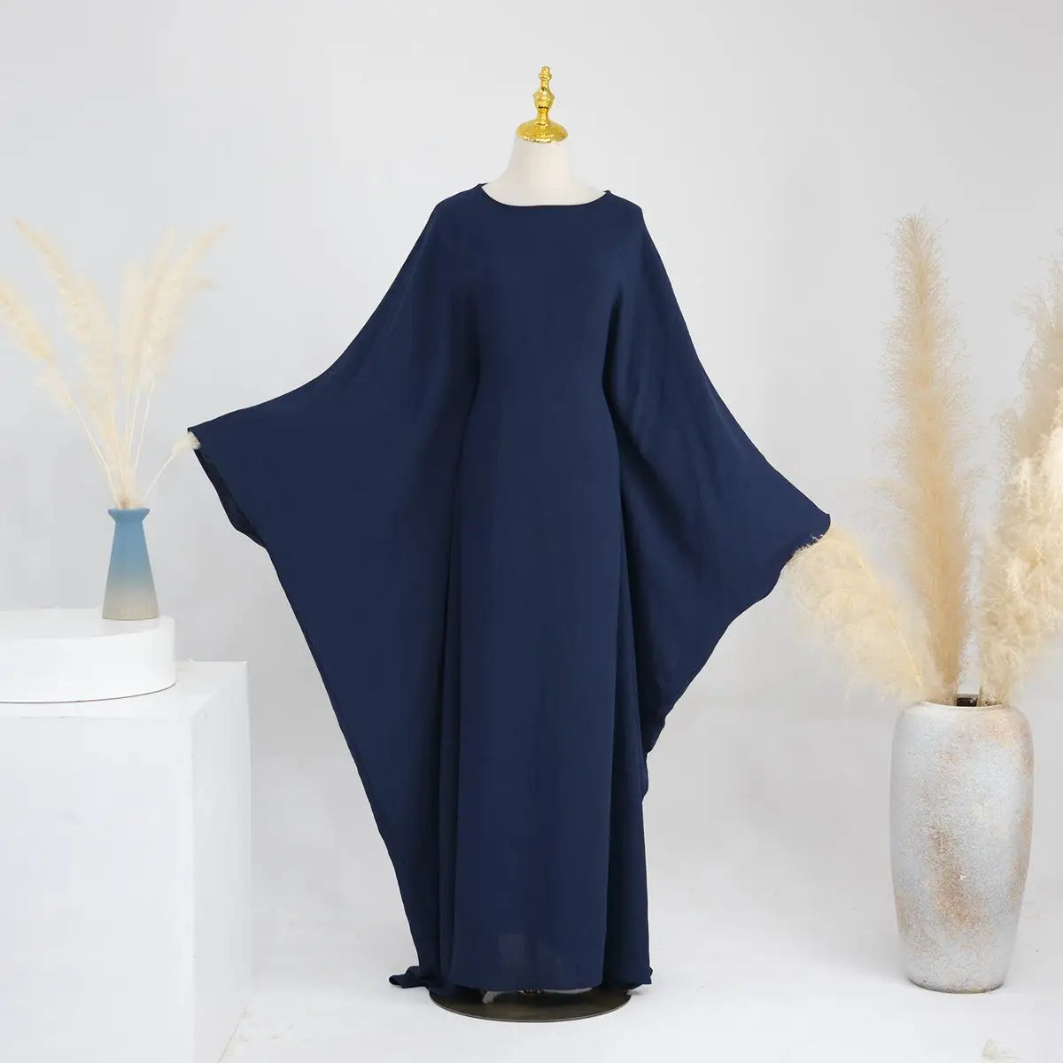 Wrinkle-Free Fabric Batwing Sleeve Farasha Abaya Dress with Inner Belt - Elegant Muslim Women's Prayer Dress for Special Occasions & Daily Wear