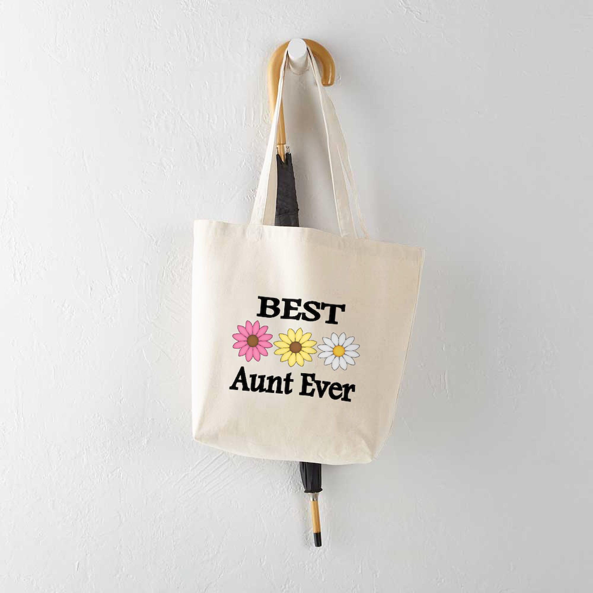 BEST AUNT EVER Floral Canvas Tote Bag - Reusable Grocery Shopping Bag & Gift for Aunts, Women (Natural) | Perfect for Groceries, Beach Trips & Daily Use