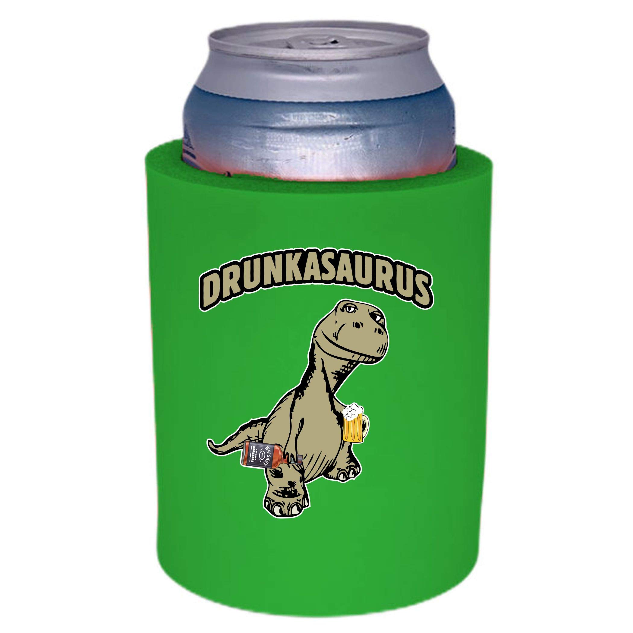 Drunkasaurus Thick Foam Can Cooler - Insulated Beer Koozie for Cans (Bright Green, 1-Pack) | Keep Drinks Cold at BBQs, Tailgates & Pool Parties