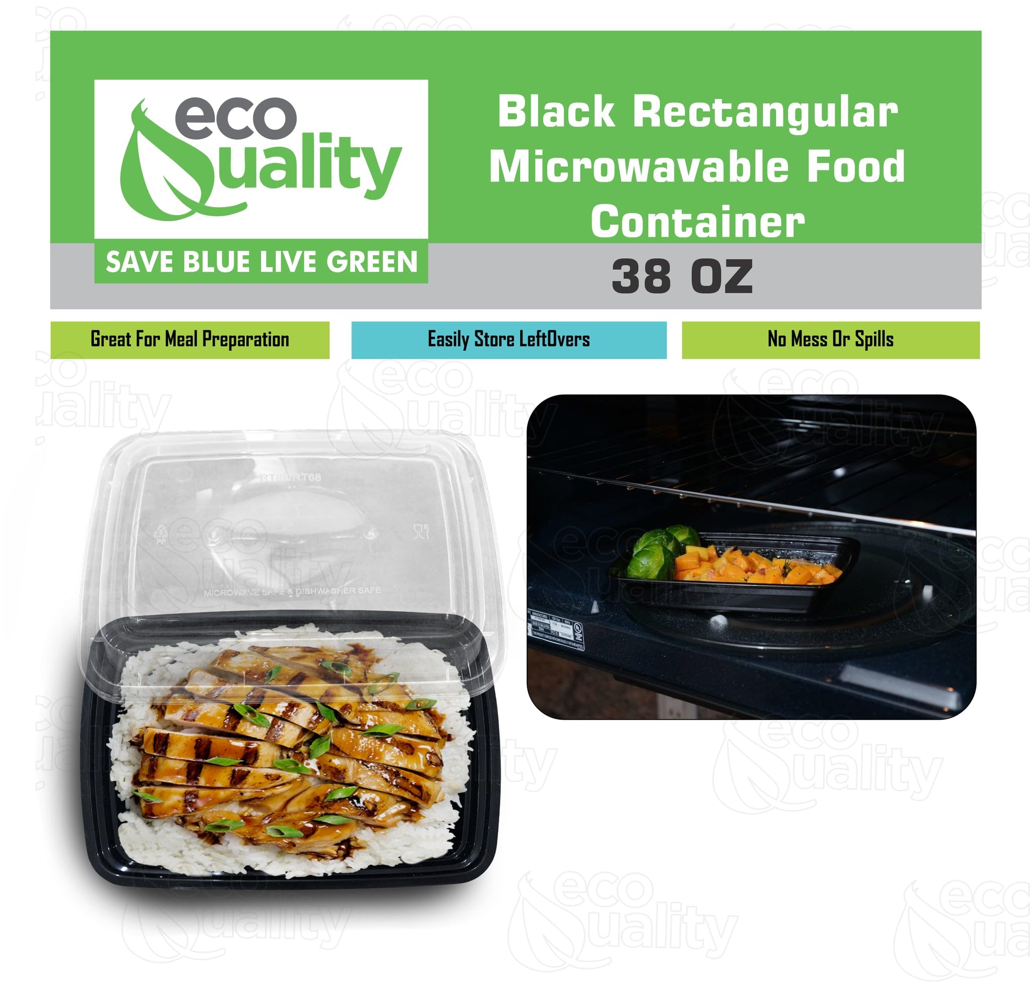 EcoQuality 38 oz BPA-Free Reusable Food Storage Containers 25-Pack with Lids - Airtight, Watertight Rectangular Containers for Freezer, Microwave & Dishwasher - Stackable Meal Prep Containers for Lunch, Bento Box, Office & Picnic Use