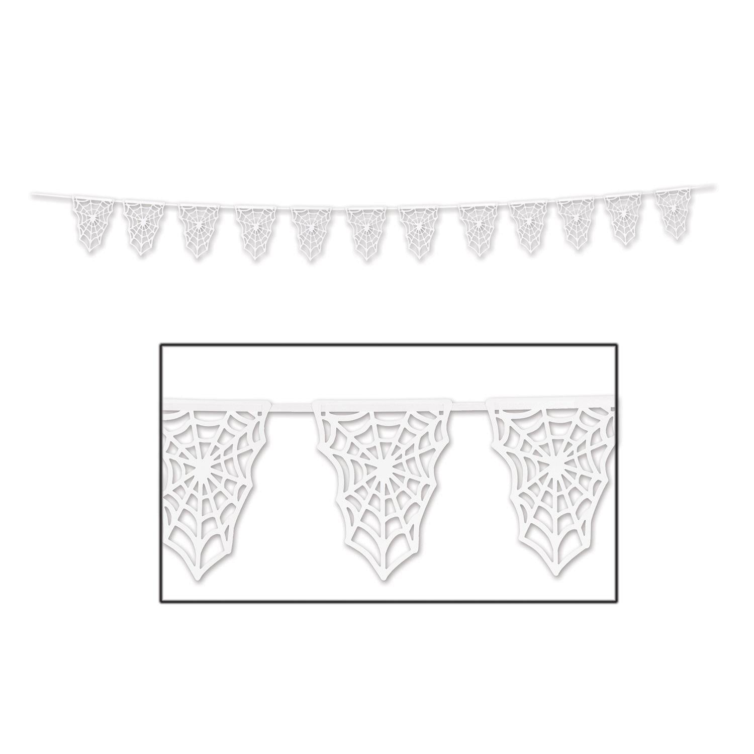 12 Pack Halloween Spider Web Pennant Banner - Premium Die-Cut Decor for Halloween Party, Home, and Outdoor Decorations - Perfect for Halloween Festivals, Haunted Houses, and Themed Events