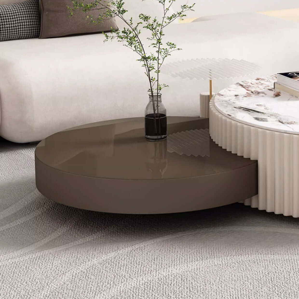 Modern White & Grey Nesting Coffee Table Set of 3 with Storage & Durable Stone Top - Perfect for Living Room, Small Space Furniture, Home Decor