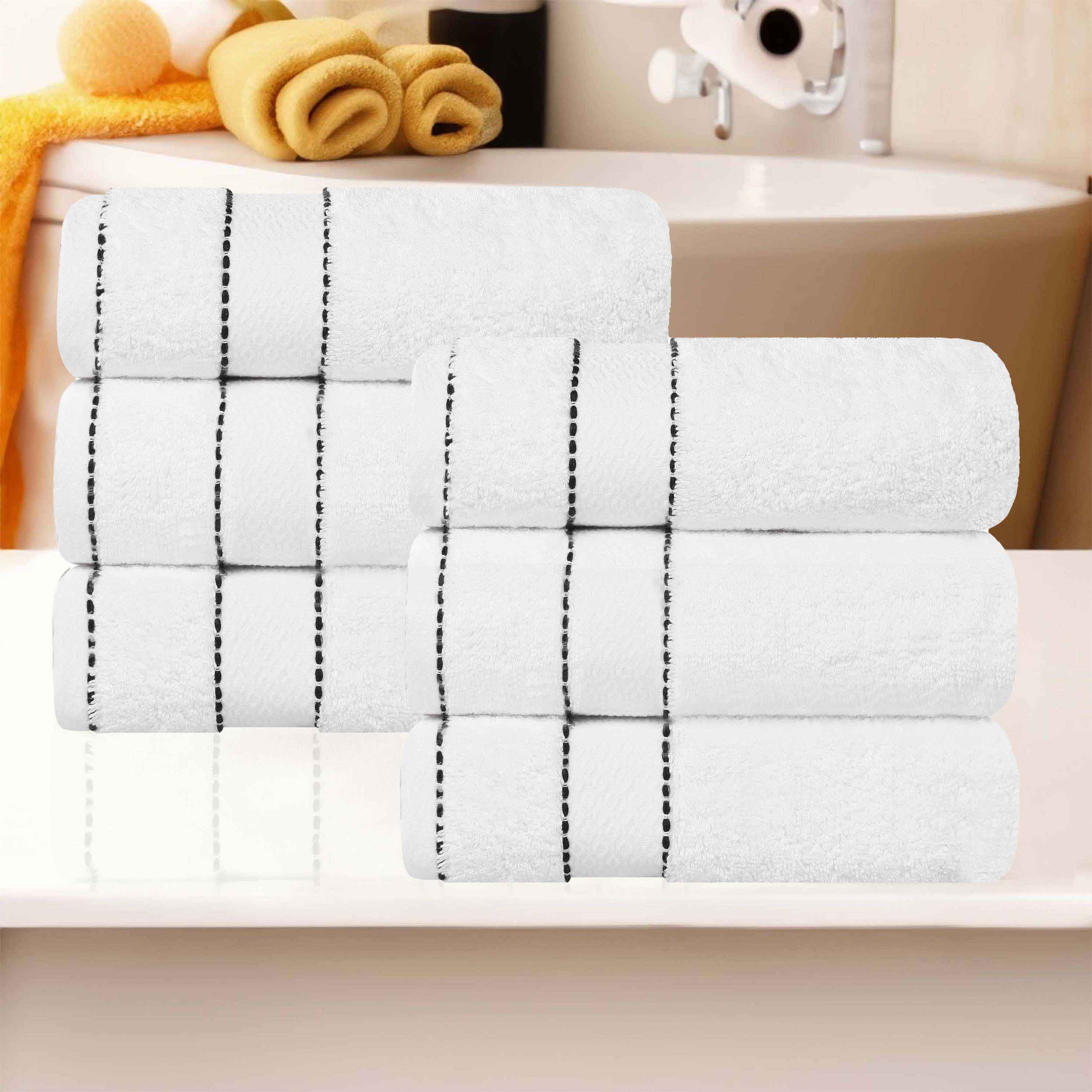 Premium Giza Cotton Dobby Hand Towels - Ultra Absorbent Set of 6 - Made in Egypt - Soft & Luxurious Bath, Kitchen & Guest Towels for Spa, Hotel & Home Use