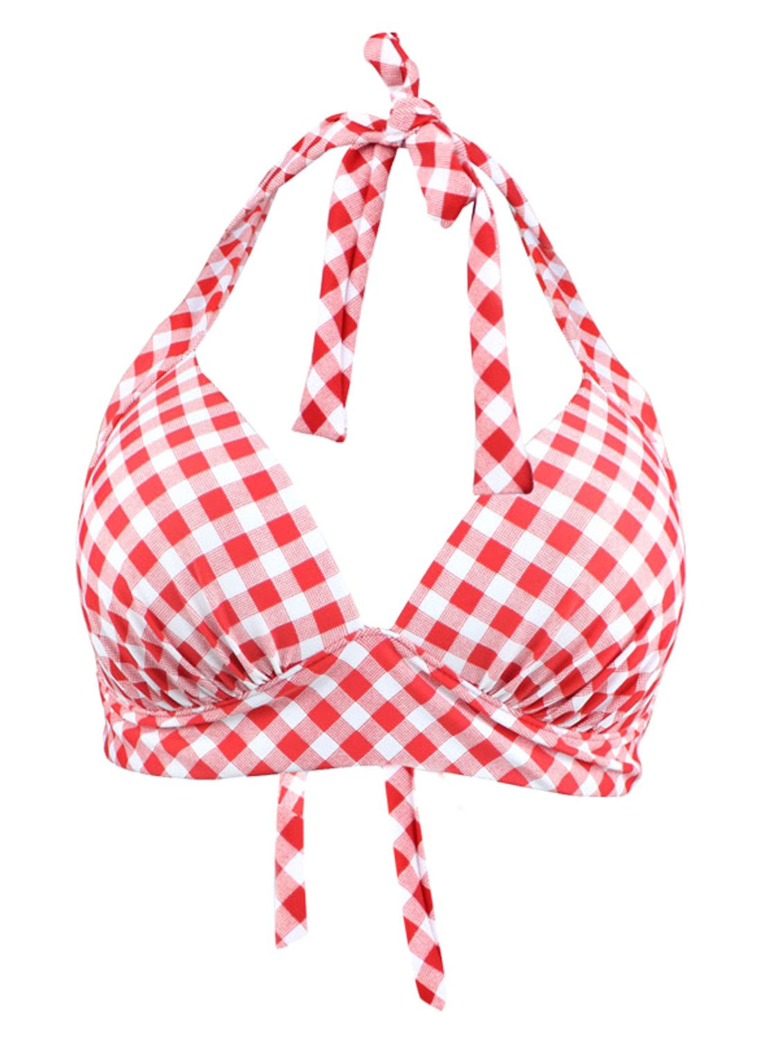 Futurino Women's Vintage 50s Plaid Halter Bikini Top - Retro Swimwear for Beach, Pool & Summer Vacations