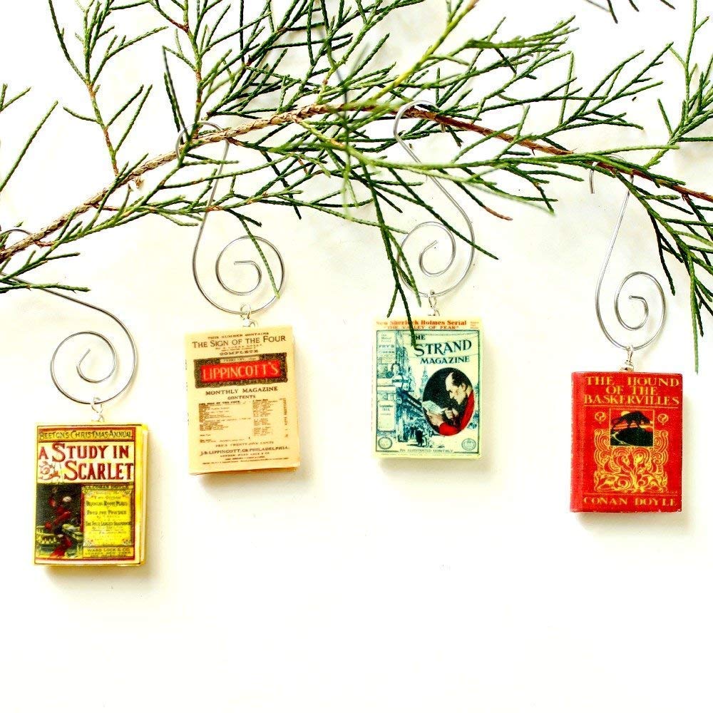 Sherlock Holmes Polymer Clay Mini Book Pendant Ornaments - 4 Piece Set - First Edition - Handmade Book Beads Jewelry - Perfect for Book Lovers, Gifts & DIY Crafts