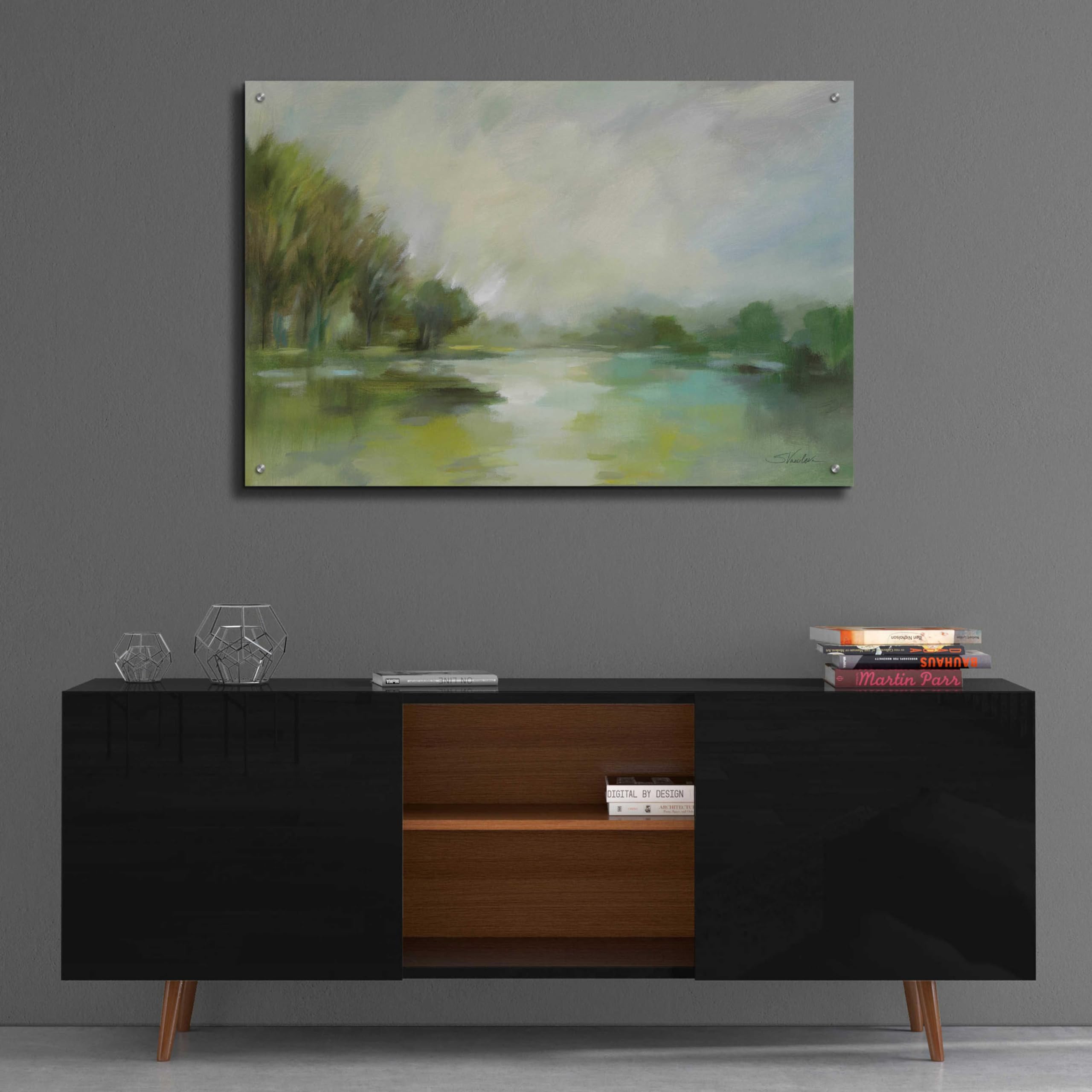 Silvia Vassileva 'Lakeside Fog' Acrylic Glass Wall Art - 36x24 Inches Modern Abstract Painting for Living Room, Bedroom & Office Decor