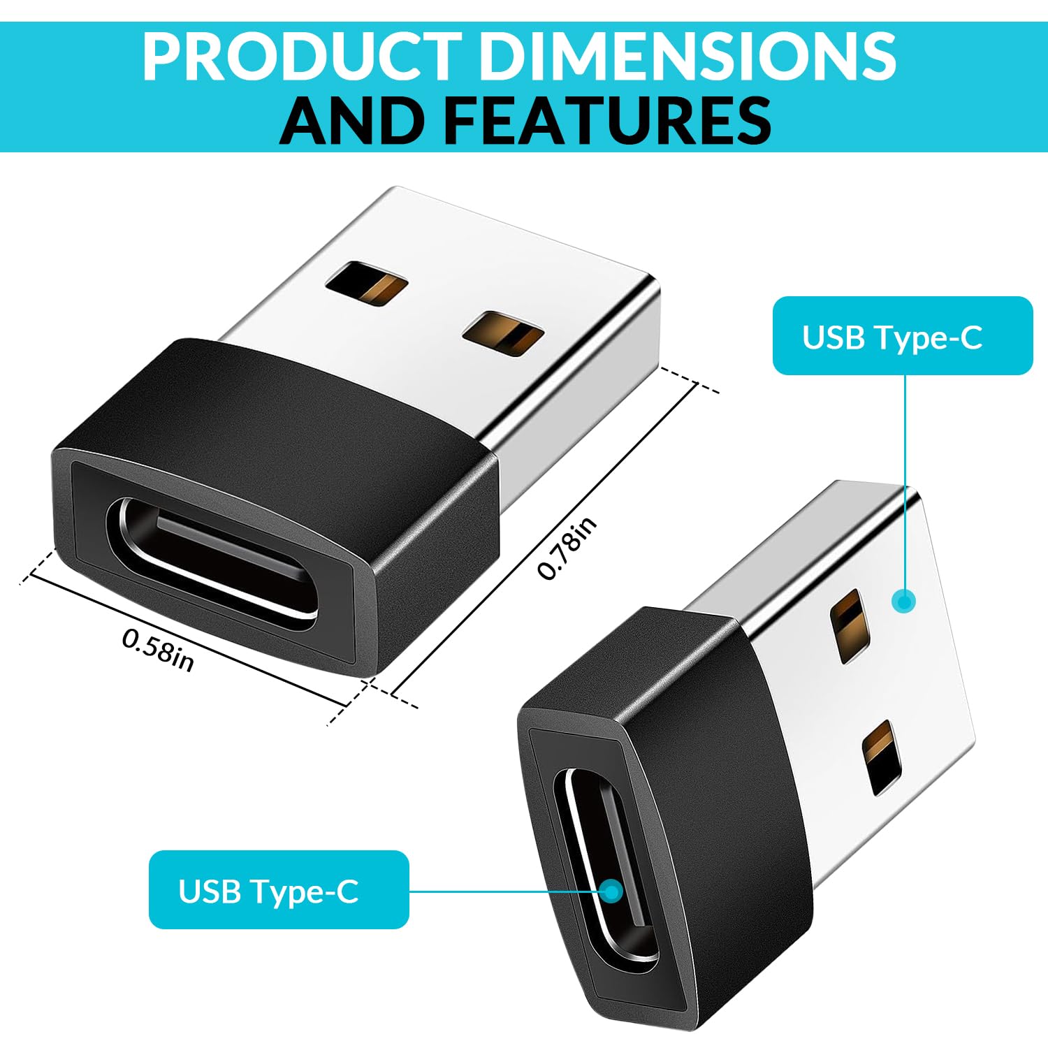 PYLOK USB to USB C Adapter (2-Pack) - USB C Female to A Male Converter for Charging Apple Watch, iPhone, AirPods, iPad, Samsung & More - Perfect for Travel, Office & Home Use