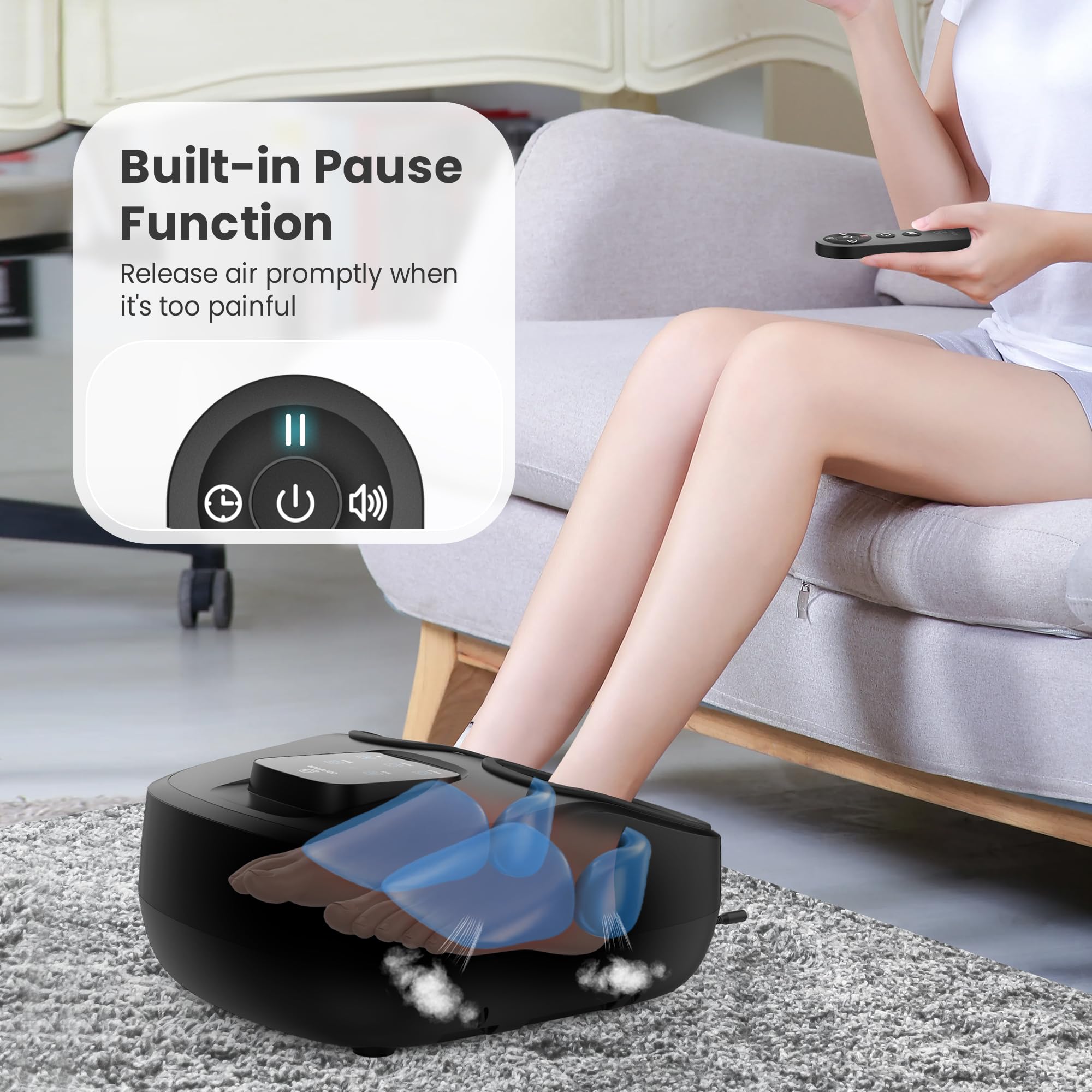 COMFIER Electric Foot Massager with Heat & Compression - Shiatsu Foot Massage Machine, Remote Control, 3 Timer Settings, Size 13 - Perfect for Relaxation, Pain Relief & Circulation - Ideal Gift for Men & Women (FSA/HSA Eligible) - Use at Home, Office or as Spa Treatment