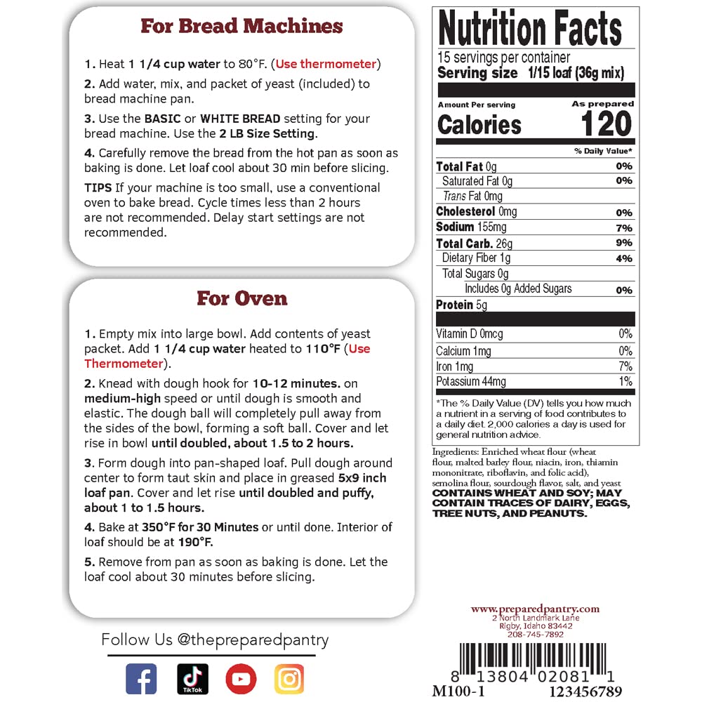 The Prepared Pantry Sourdough English Muffin Bread Mix - Easy Homemade Artisan Bread for Bread Machine or Oven Baking (Single Pack) - Perfect for Breakfast, Brunch or Afternoon Tea