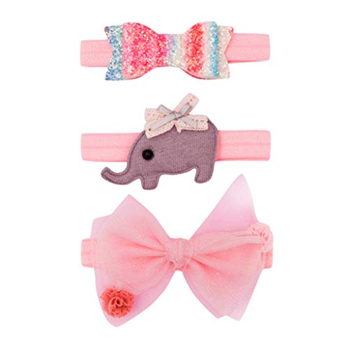 3Pcs Floral Baby Headbands Set - Soft Elastic Hair Bows for Toddler Girls, Pink Winter Head Accessories for Baby Outfits & Photoshoots