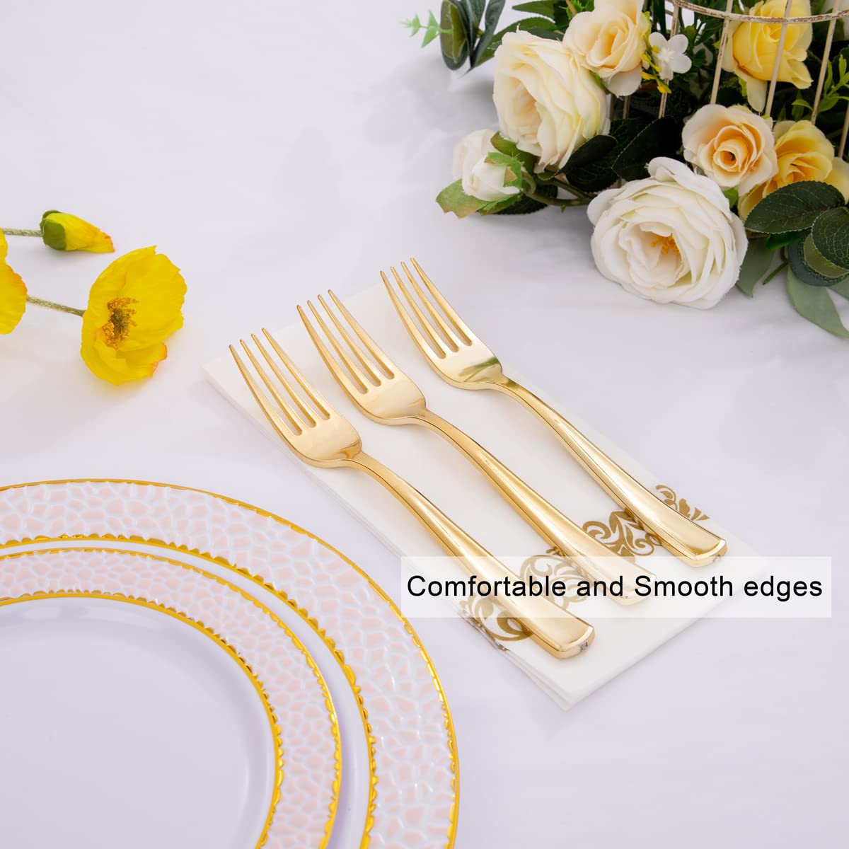**100-Pack Gold Glitter Plastic Plates & 200-Pack Gold Plastic Forks – 7.4