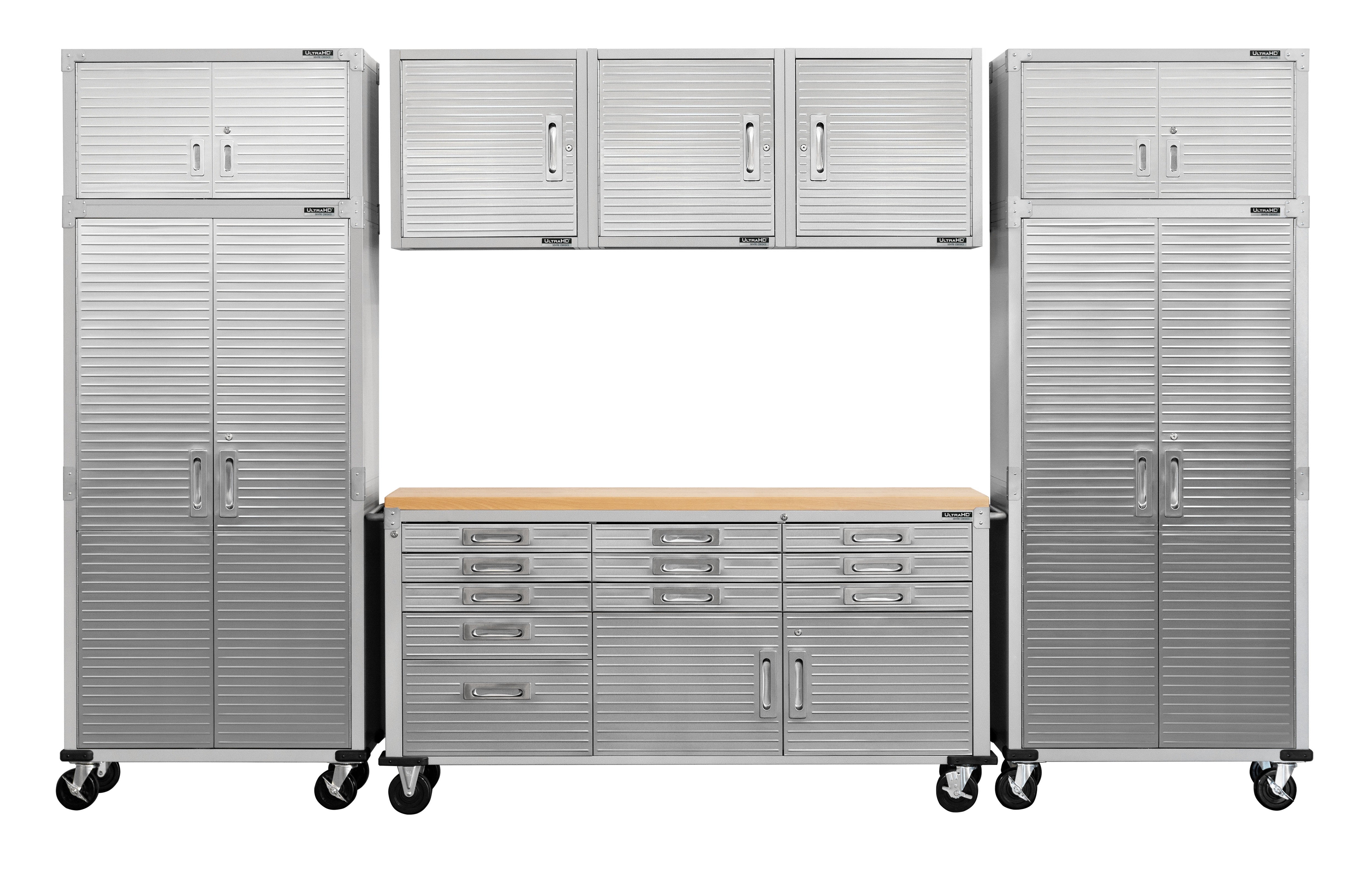 UltraHD® 8-Piece Storage Cabinet System with Rolling Workbench - Heavy Duty Garage Organization for Tools & Equipment - Perfect for Home Workshops, Auto Repair Shops & DIY Projects