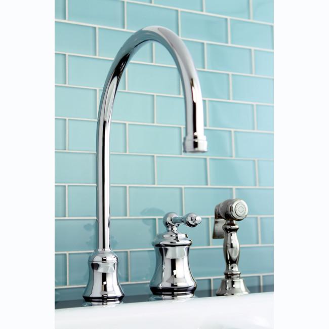 KS3811ALBS Chrome Single Handle Widespread Kitchen Faucet with Brass Sprayer - Perfect for Modern Kitchens & Easy Dishwashing