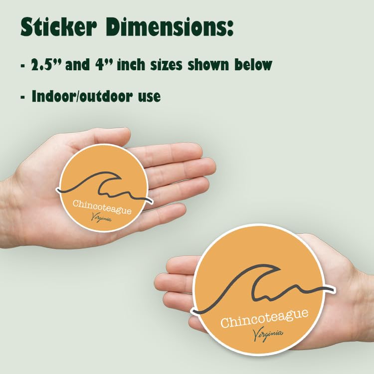 Squiddy Chincoteague Virginia Wave Vinyl Sticker - Waterproof Decal for Car, Laptop, Notebook, Cooler, Phone (4 Inch) - Perfect for Beach Lovers & Coastal Decor