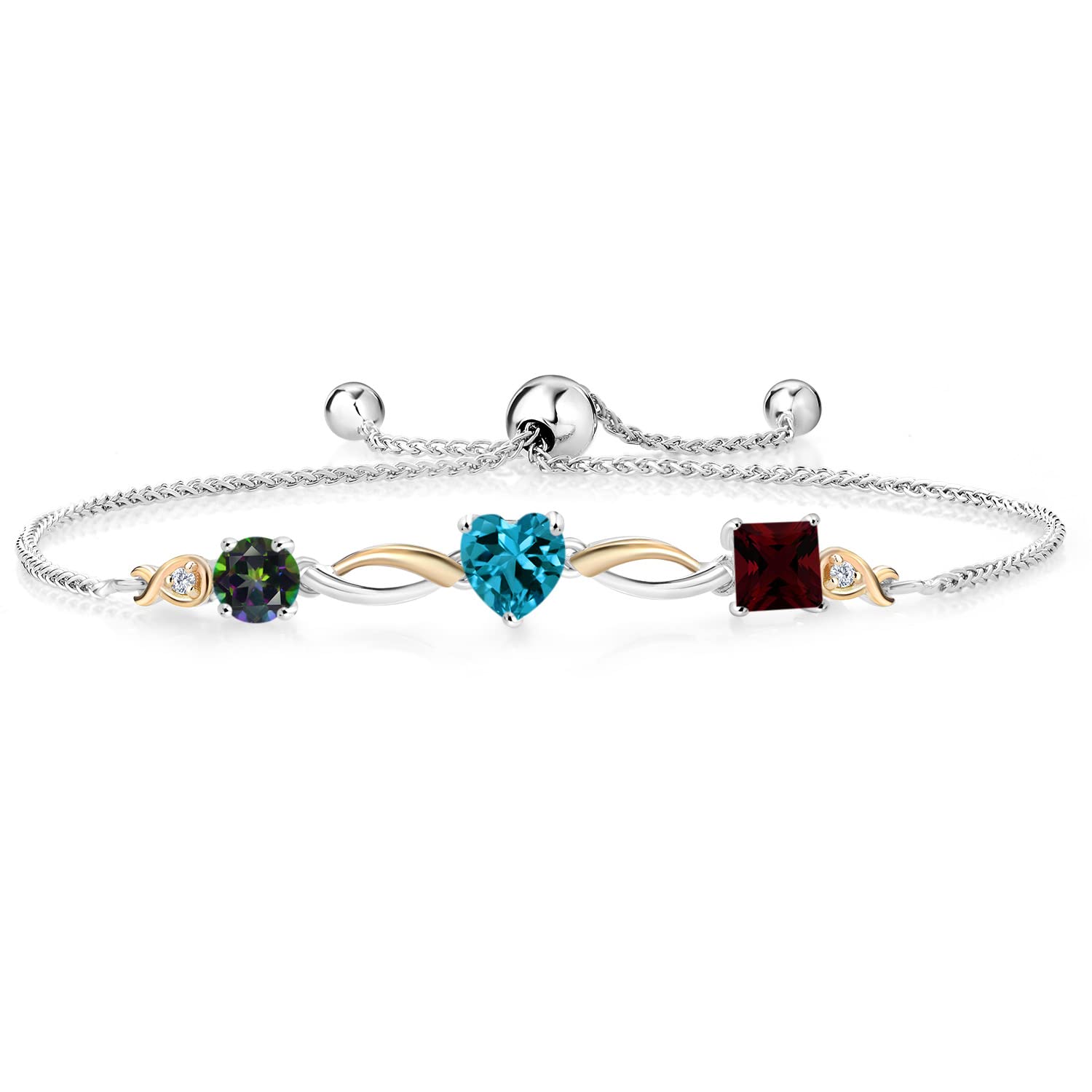 2.42 Ct Green Mystic Topaz & London Blue Topaz Sterling Silver 10K Yellow Gold Lab-Grown Diamond Bracelet for Women | Elegant Jewelry Gift for Birthday, Anniversary & Special Occasions