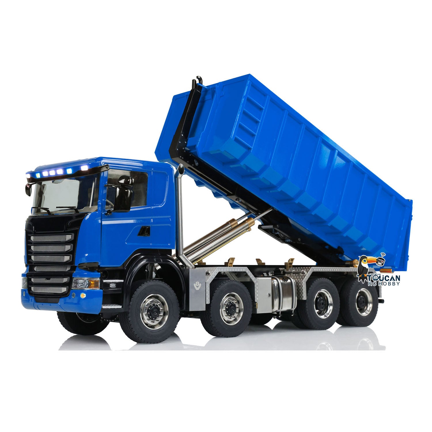 1:14 Scale 8x8 RC Hydraulic Dump Truck with Roll On/Off Function - Remote Controlled Tipper Car with Realistic Sounds & LED Lights - U-Shaped High Bucket & Timber Flatbed for Construction Site Play & Collectors - Perfect for Kids Outdoor Play, Construction Toy Enthusiasts, and RC Vehicle Lovers