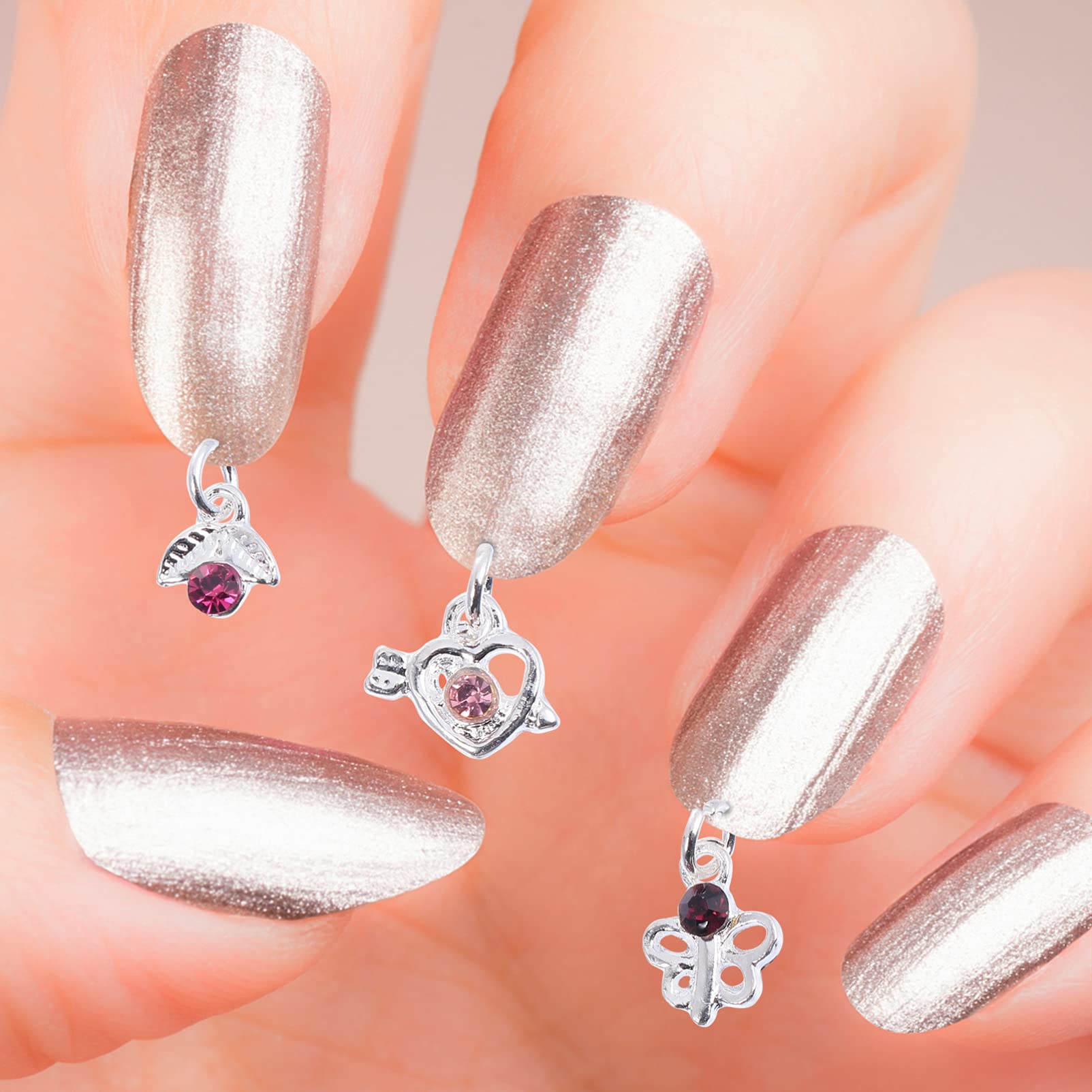 24PCS Rhinestone Nail Art Charms Set with Piercing Tool - DIY Nail Decorations for Acrylic Gels & Tips - Hand Drill for Nail Piercing - Perfect for Salon, Home Manicure & Nail Art Design