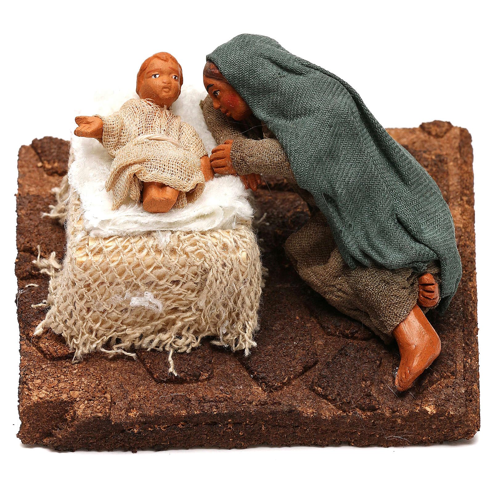10cm Neapolitan Nativity Scene Figurine - Woman with Baby in Crib | Christmas Decor, Home Nativity Display, Holiday Table Centerpiece