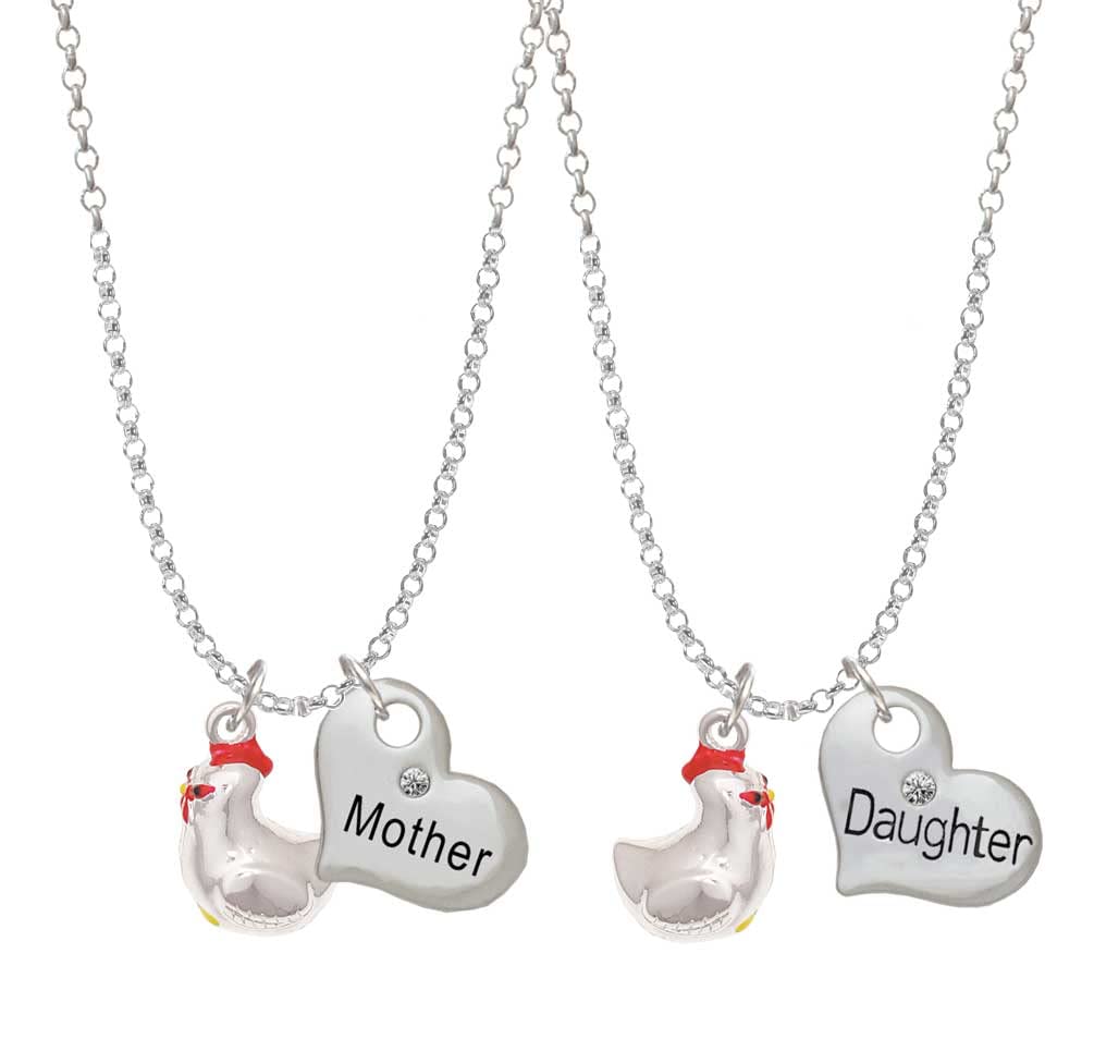Delight Jewelry Sterling Silver Chicken 3D Mother Daughter Heart Necklace Set (2 Pcs, 19