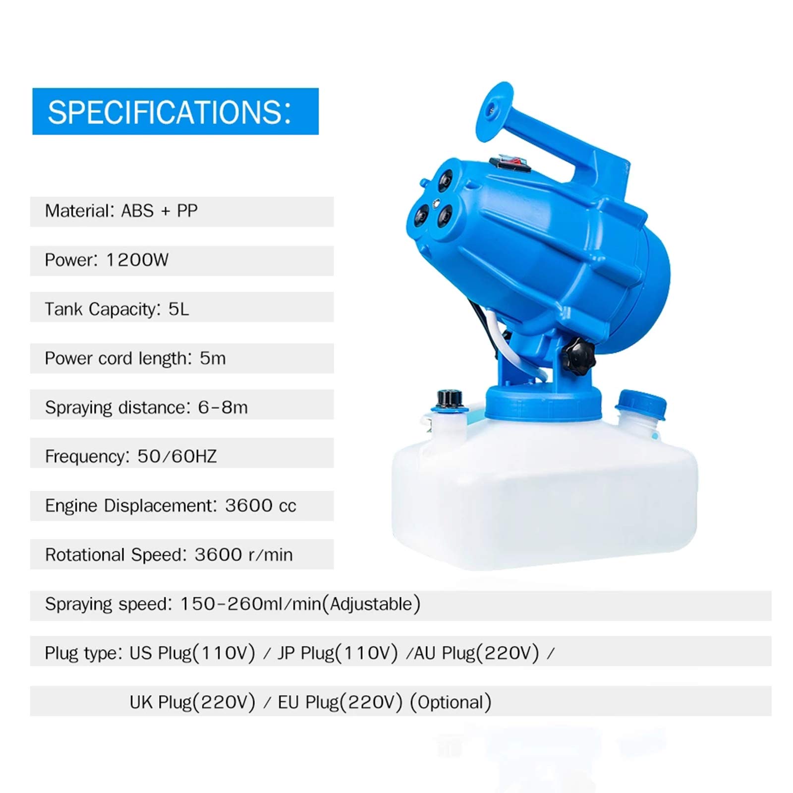 JMG 5L Electric ULV Fogger Sprayer - Cold Fogging & Ultra-Low Volume Nebulizer for Indoor/Outdoor Sterilization - 110V/220V for Garden, Yard, Greenhouse & Disinfection