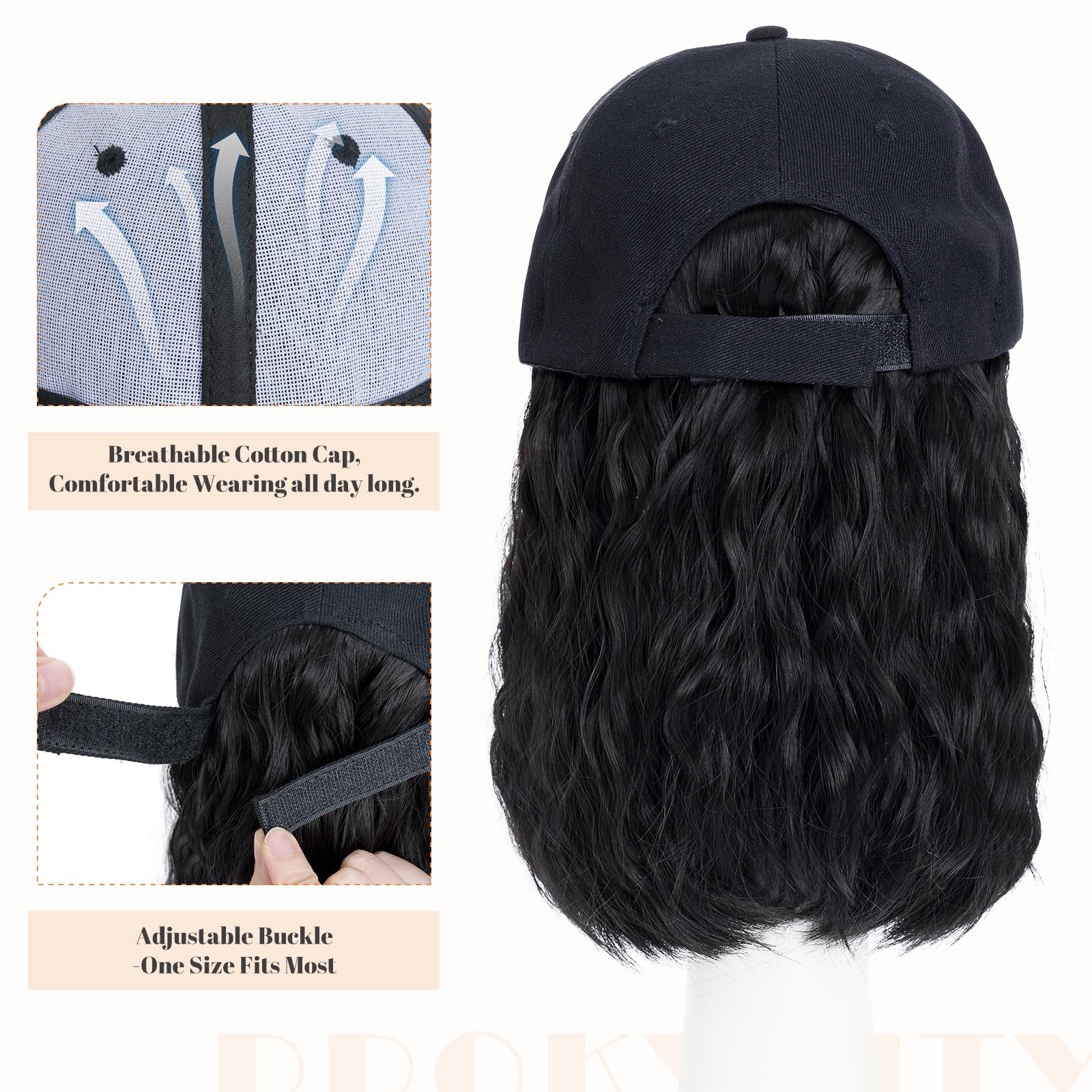 Adjustable Baseball Cap Wig for Women - Synthetic Short Wave Hair Hat (8 Inch, Natural Black) - Perfect for Daily Wear, Cosplay, and Hair Loss Solutions
