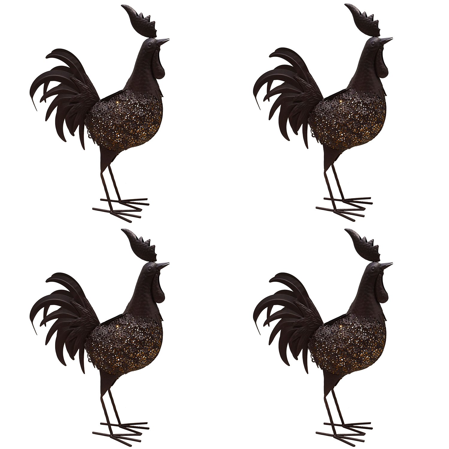 Oakland Living AZ650262-ROOSTER-4-HB Solar Powered Rooster Animal Garden Statue in Hammer Tone Bronze - Outdoor Decorative Solar Light for Yard, Patio, and Garden Decor