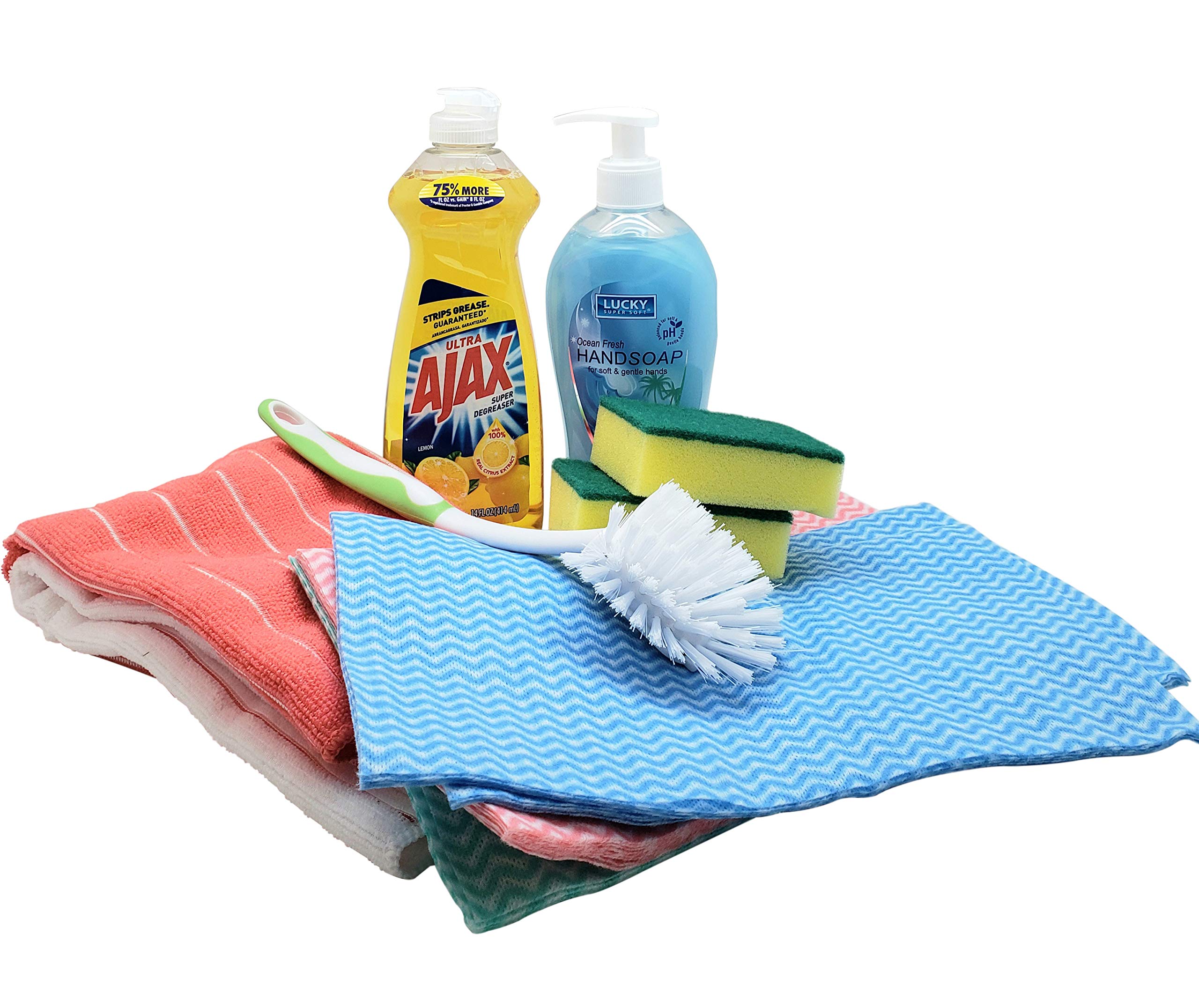 Complete Dorm Room Kitchen Cleaning Kit with Ajax, Sponges, Hand Soap & Essential Supplies | Perfect for College Students & Small Apartments