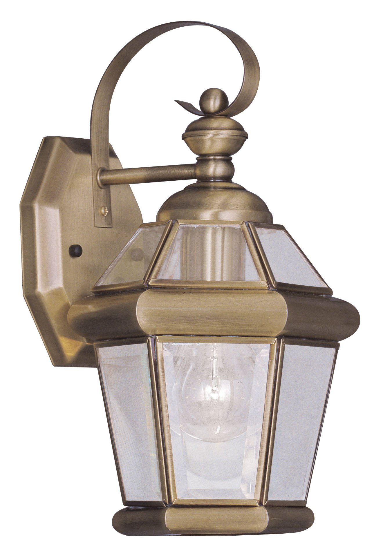 Livex Lighting 2061-01 Outdoor Wall Lantern with Clear Flat Glass Shades in Antique Brass - Elegant Exterior Lighting for Porch, Patio, Garden and Entryway
