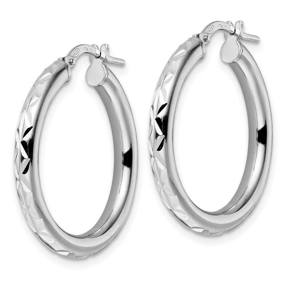 Sterling Silver Diamond Cut Hoop Earrings for Women - 1.11 Inch Polished Dangle Hoops - Hypoallergenic Fashion Jewelry - Perfect for Parties, Weddings & Everyday Wear