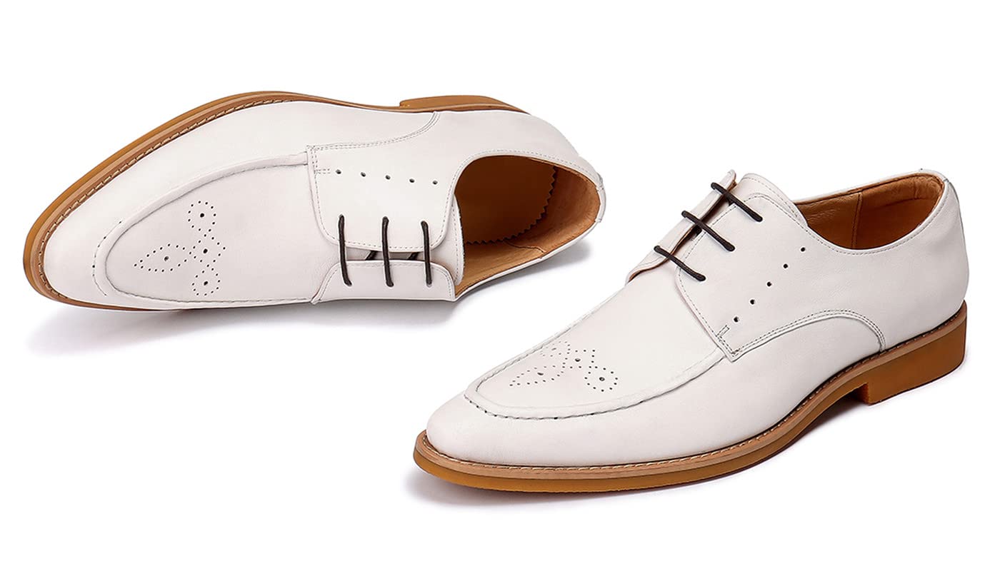Men's White Lace-Up Oxford Dress Shoes - Modern Formal Shoes for Business, Wedding & Office Wear