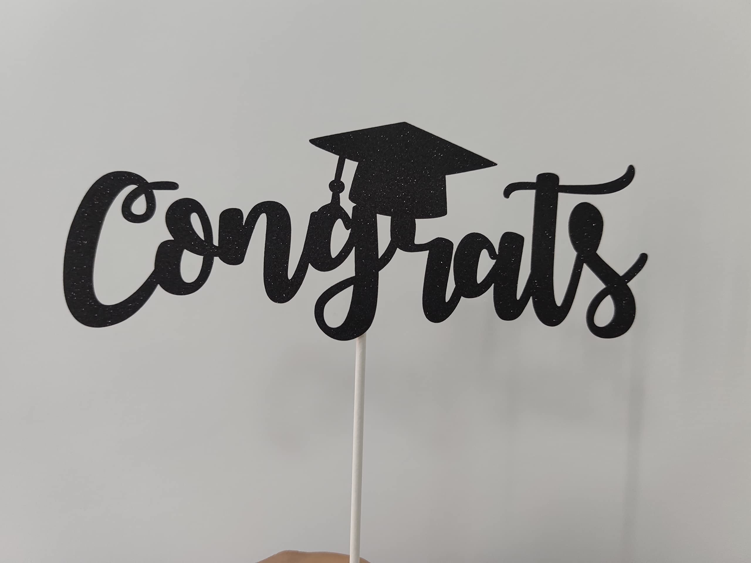 Black Glitter Congratulations Graduation Cake Topper 2024 - Elegant Grad Cake Decor for Graduation Parties, Commencement Celebrations & Dessert Table Displays
