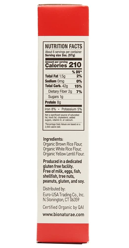 Bionaturae Organic Gluten-Free Elbow Pasta - High Protein Rice & Lentil Noodles, Kosher Certified, Non-GMO, USDA Organic, Made in Italy (12oz) - Perfect for Vegan, Paleo & Gluten-Free Diets, Pasta Salads & Healthy Family Meals