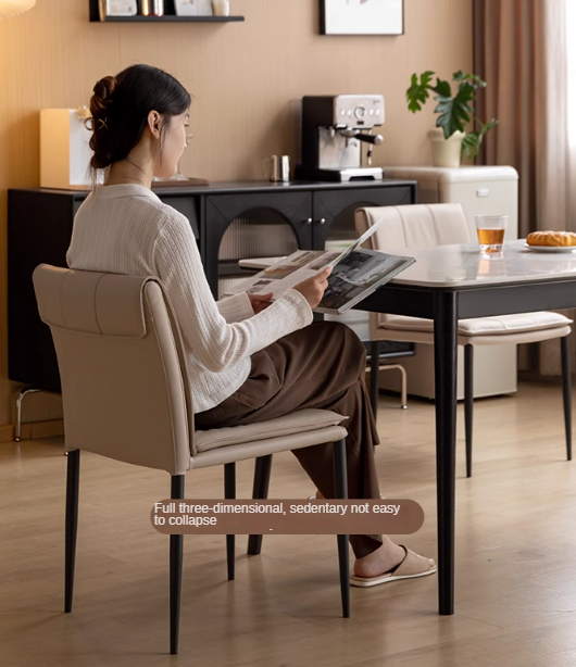 Premium Organic Leather Iron Light Luxury Soft Backrest Chair - Elegant Home Office & Lounge Seating for Comfort & Style