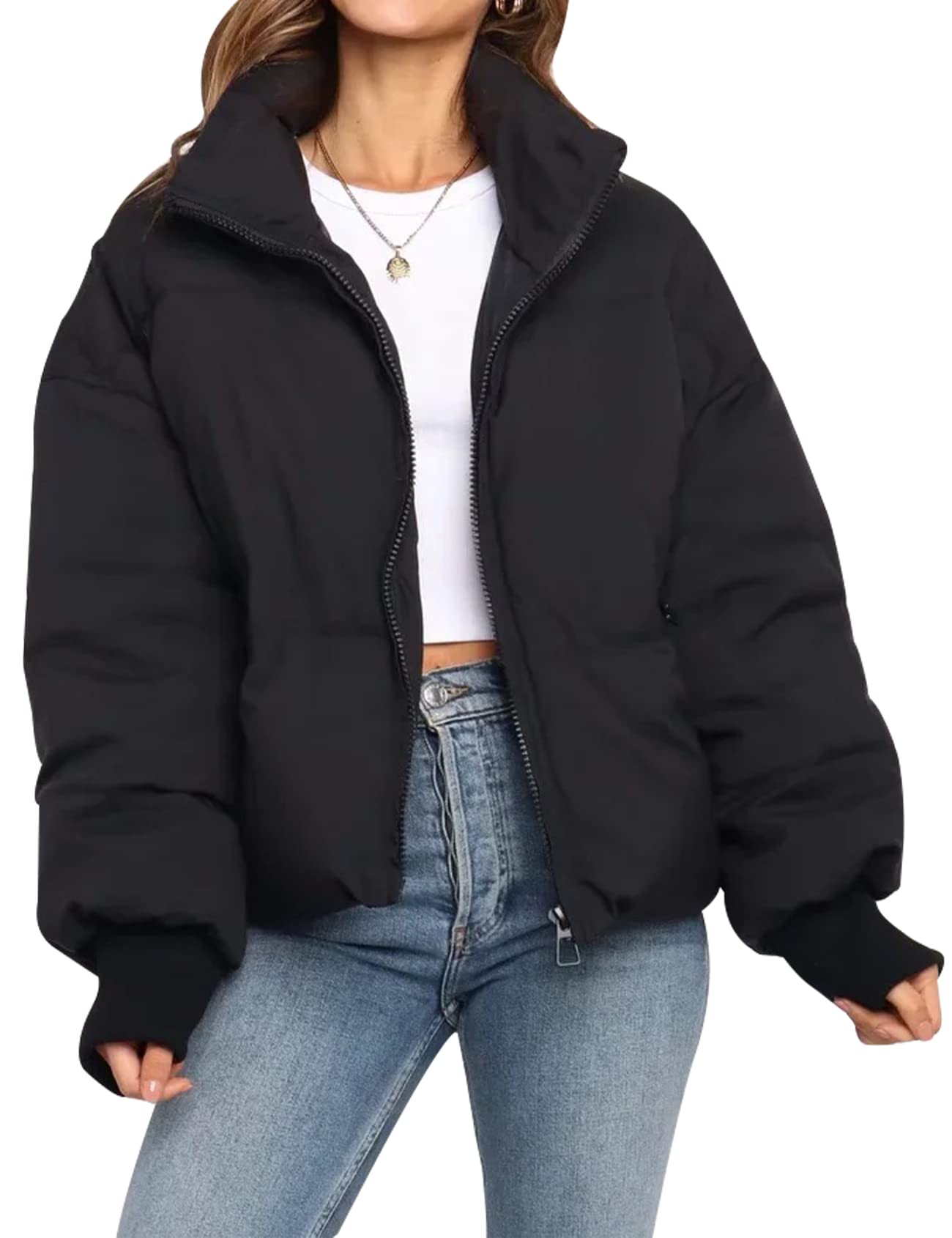 Gihuo Women's Winter Cropped Puffer Jacket - Warm Quilted Short Coat for Cold Weather | Perfect for Outdoor Activities, Commuting & Casual Wear