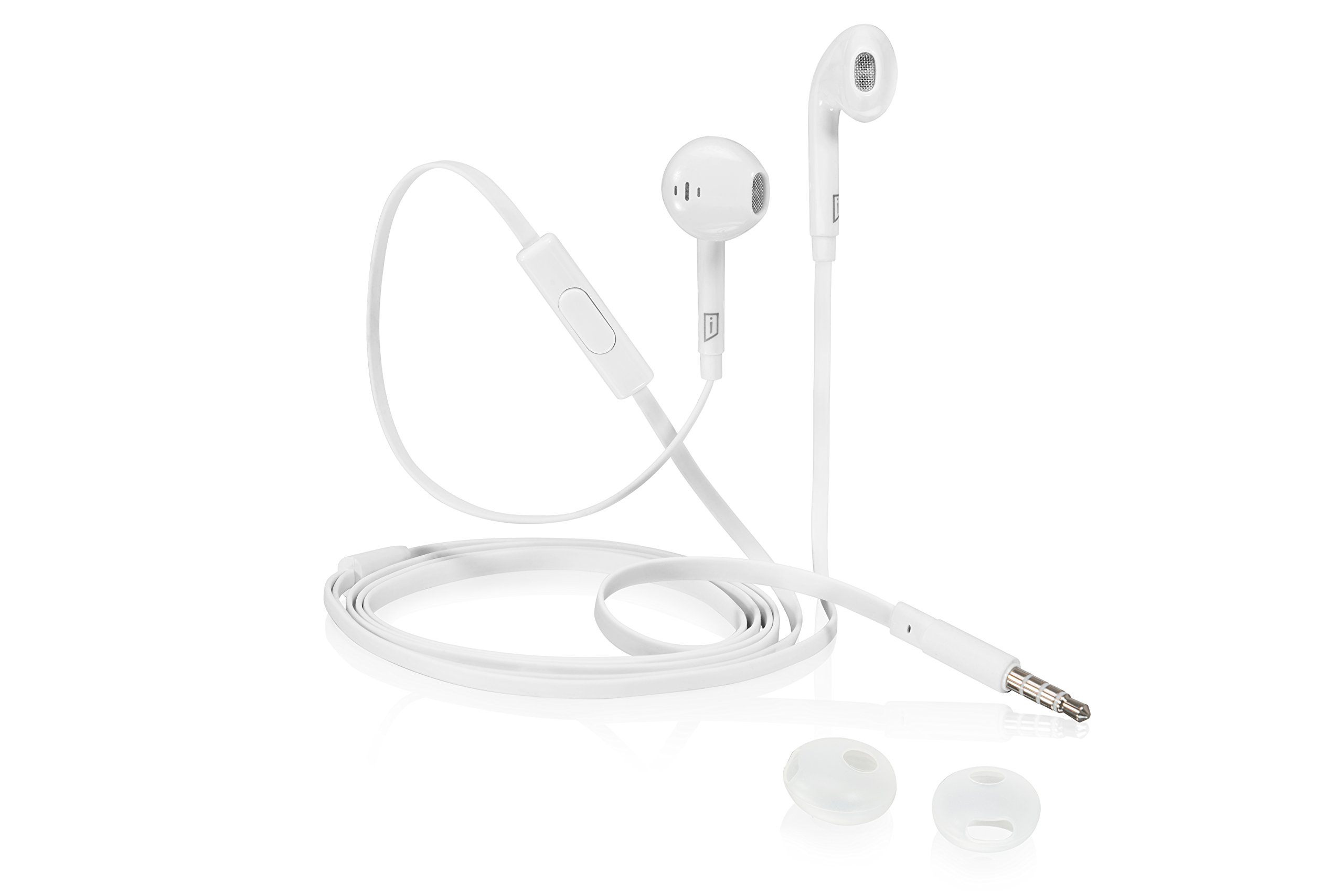 iStore Tangle Free Earbuds with Microphone - White Noise Cancelling Headphones for iPhone, iPad, Laptop, Tablet - Perfect for Workouts, Commuting & Online Classes (AEH036CAI)