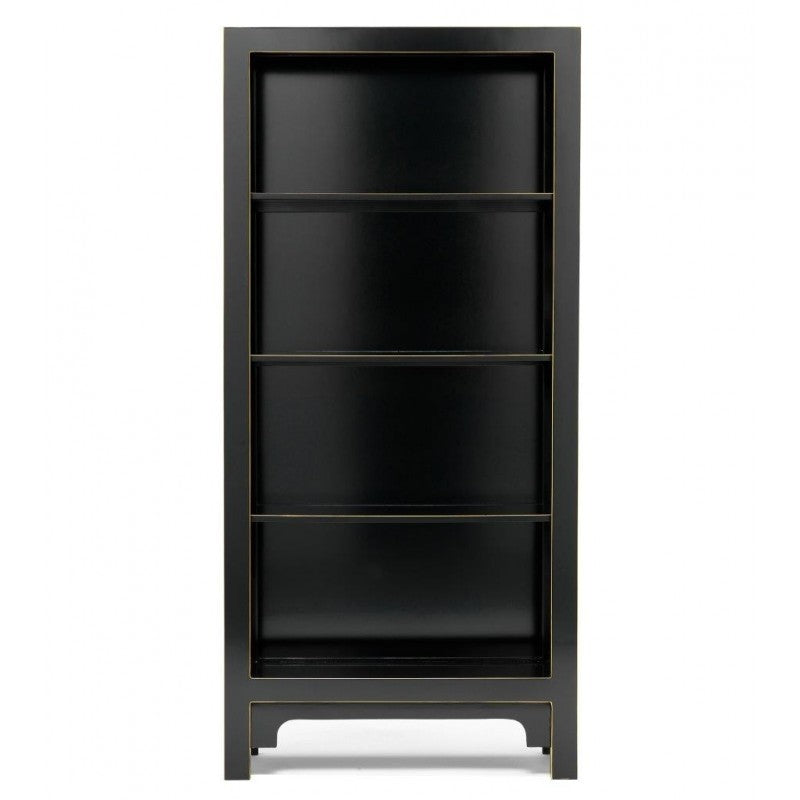 Golden Dragon Oriental Painted Solid Wood Black Large Bookshelf 80x30x170cm - Handcrafted Asian Style Bookcase for Living Room, Office & Library Storage