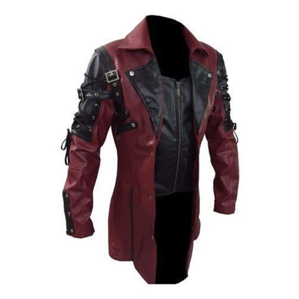 Men's Vintage Leather Motorcycle Jacket with Zipper - Long Sleeve Biker Coat for Riding & Casual Wear - Flannel Lined Top for Men (Size S)