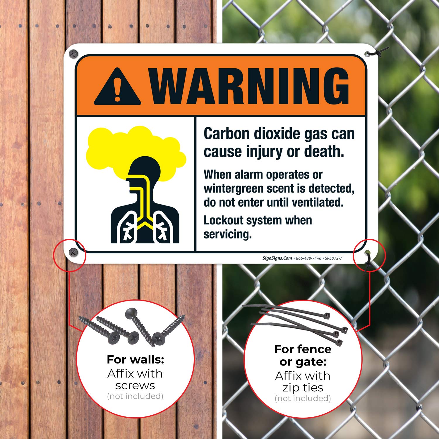 ANSI Warning Sign - Carbon Dioxide Gas Hazard May Cause Injury or Death | 10x7 Inch Rustproof Aluminum Sign | Fade-Resistant for Indoor & Outdoor Use | Made in USA | Ideal for Industrial Facilities, Laboratories & Confined Spaces