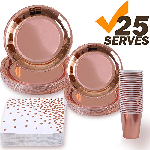 Rose Gold Plates, Cups, Napkins (25 serves)